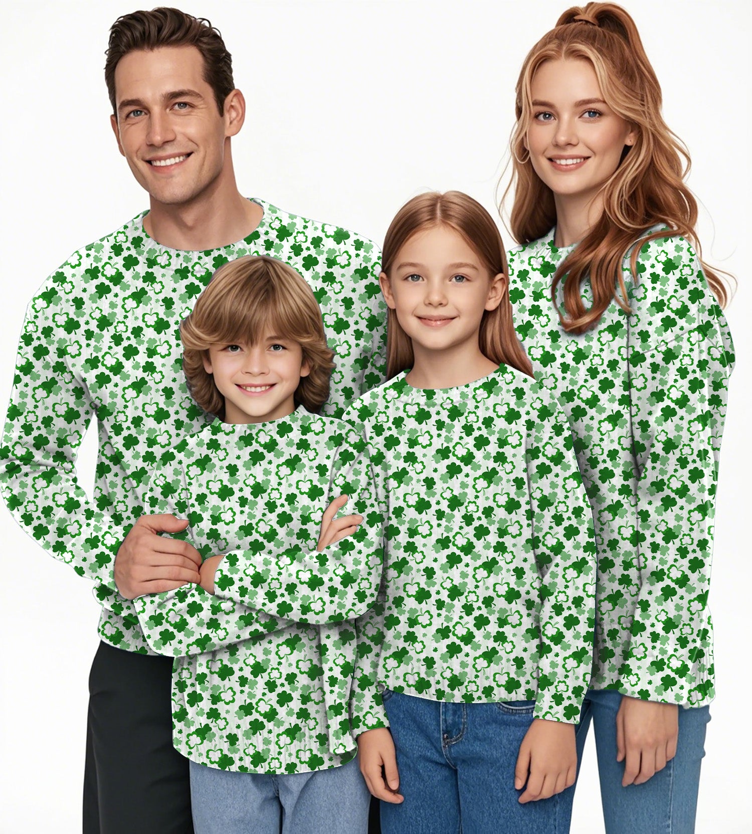 Leaf clover St. Patrick's Day Crewneck Pullover Ugly Sweater Men Women boy girl family