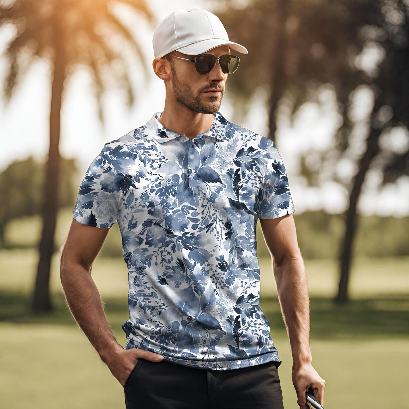 Mens Blue leaves Golf Polo