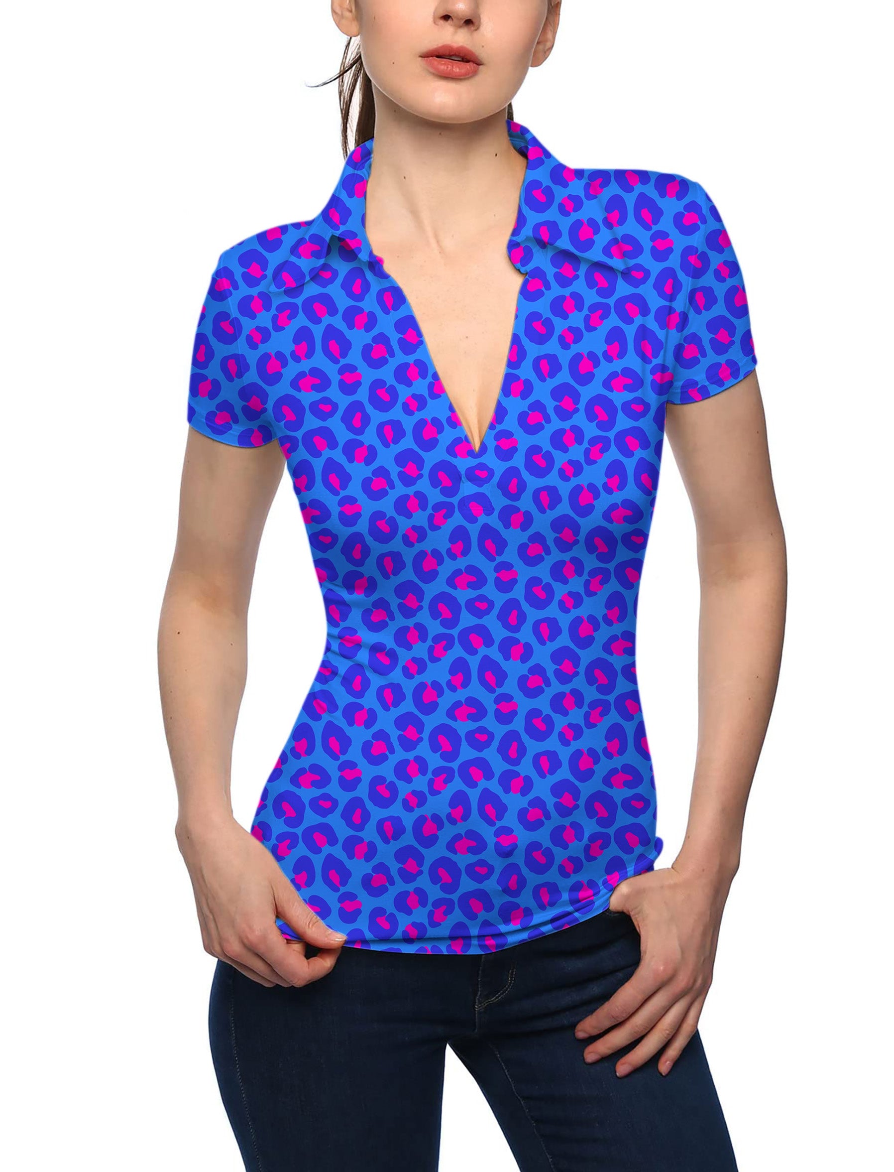 Women's Fluorescent V Neck Golf Polo