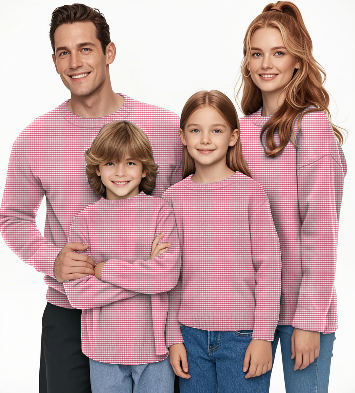 Pink striped and checkered squares Crewneck Pullover Ugly Sweater Men Women boy girl family