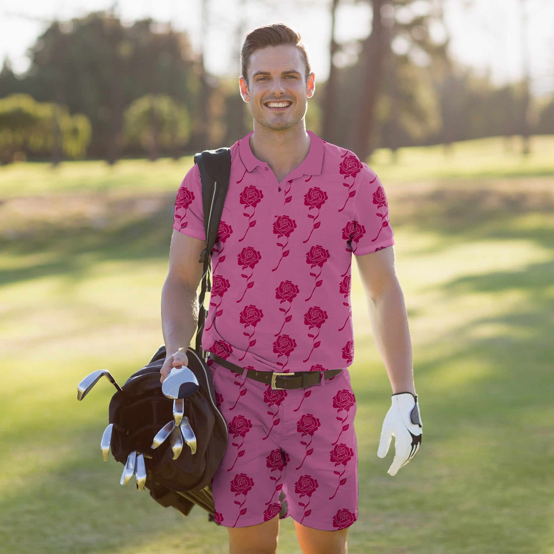 Men's Golf Set Polo+Shorts Red Roses Limited Edition