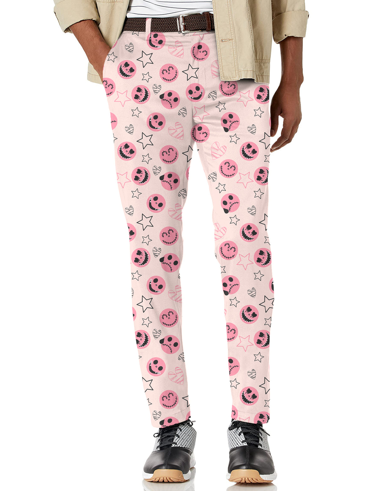 Men's Halloween pink smiley face Stretch Golf Pants