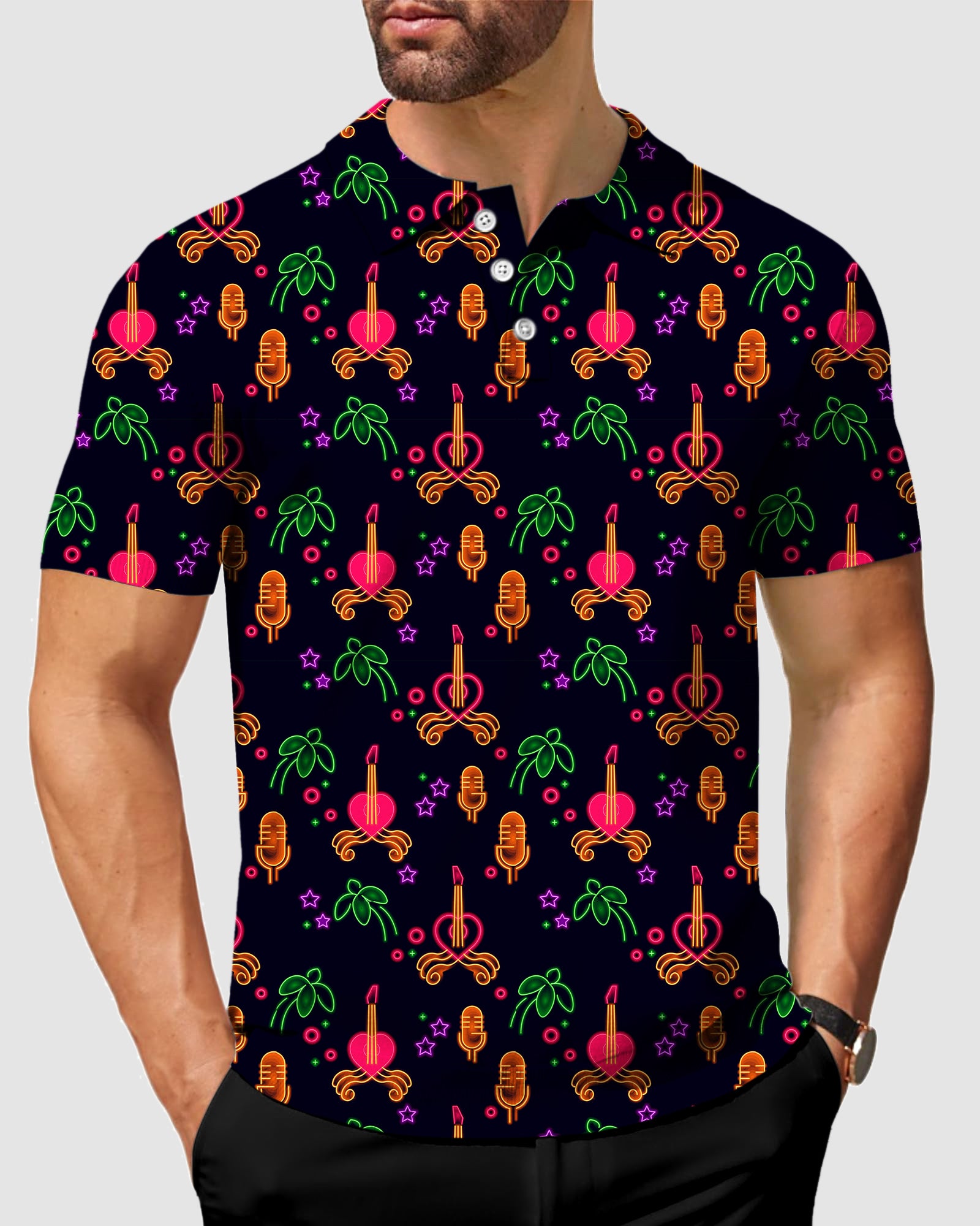 men's golf Neon guitar polo