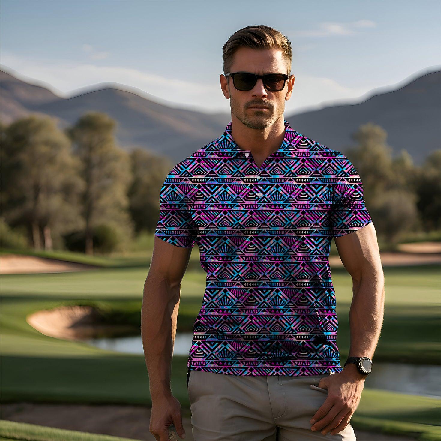 Men's Purple grid golf polo