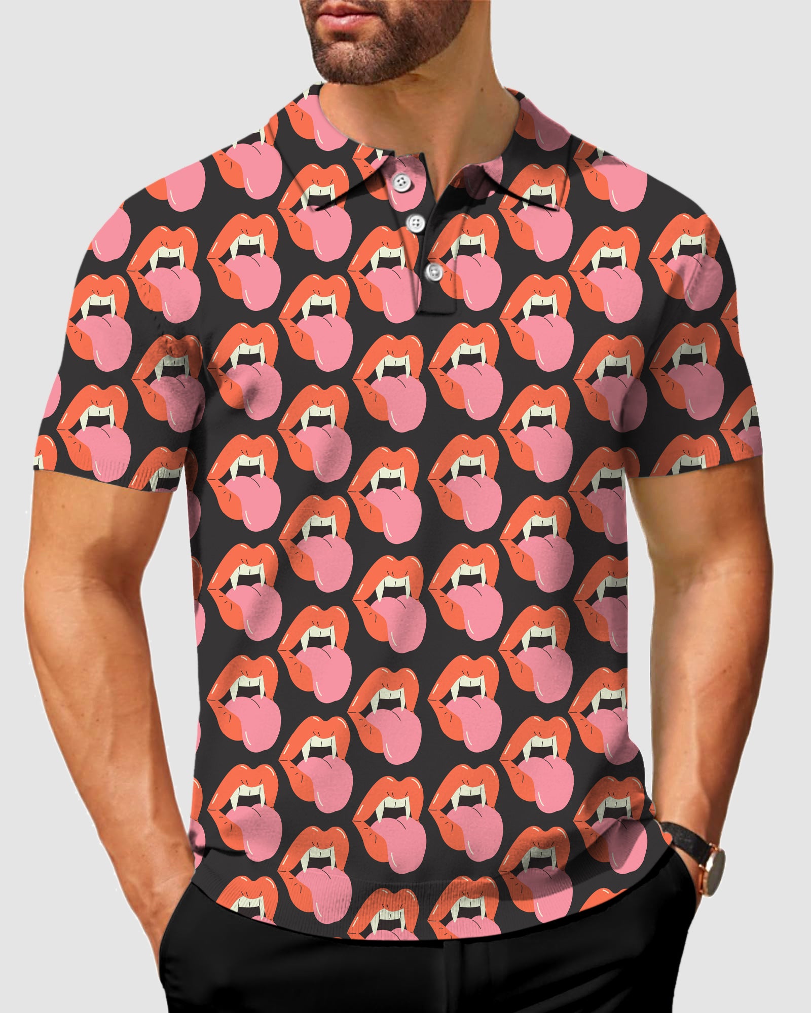 Men's Halloween Vampire Mouth Polo