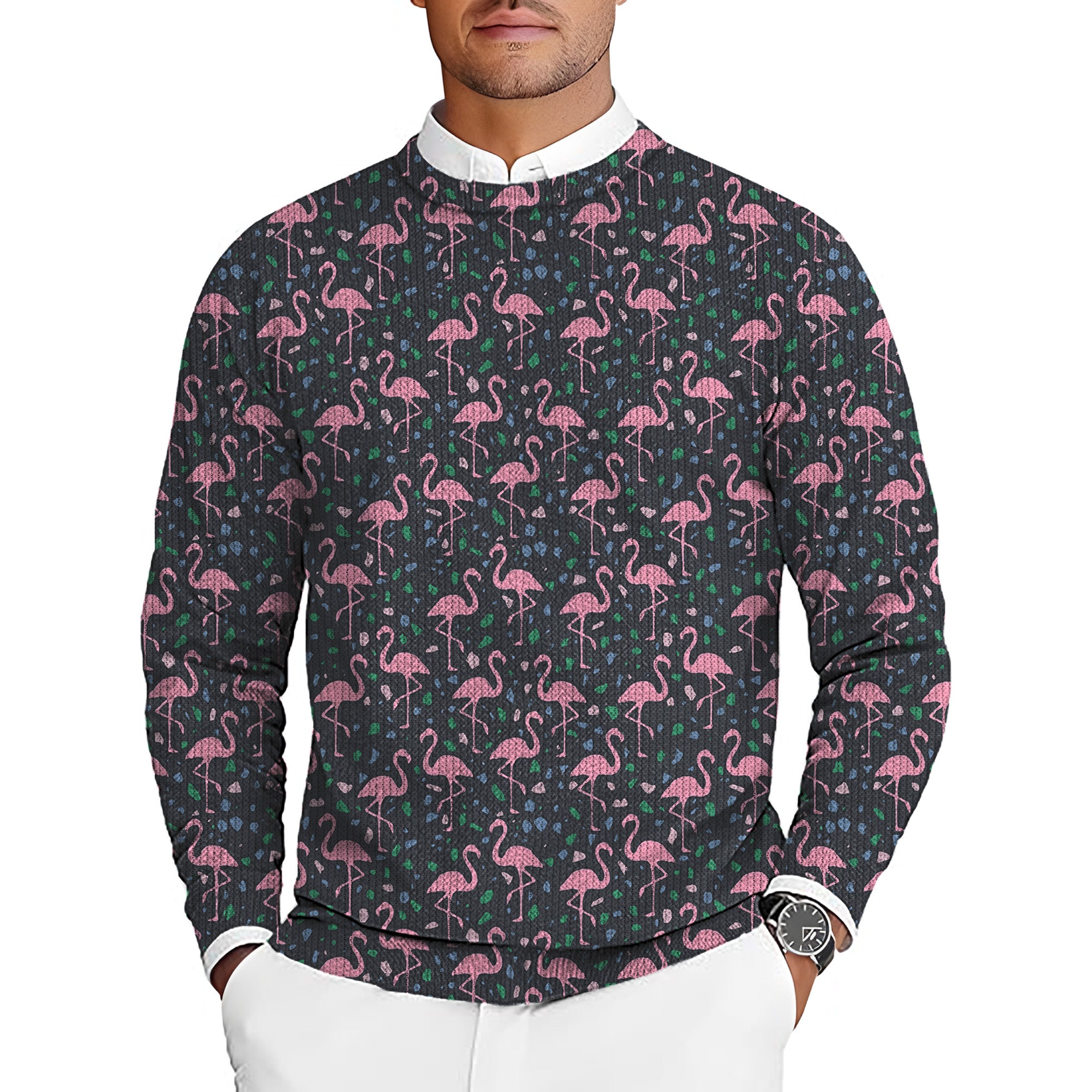 Terrazzo Flamingo Men's Golf Crewneck Pullover Sweaters Ugly Sweater