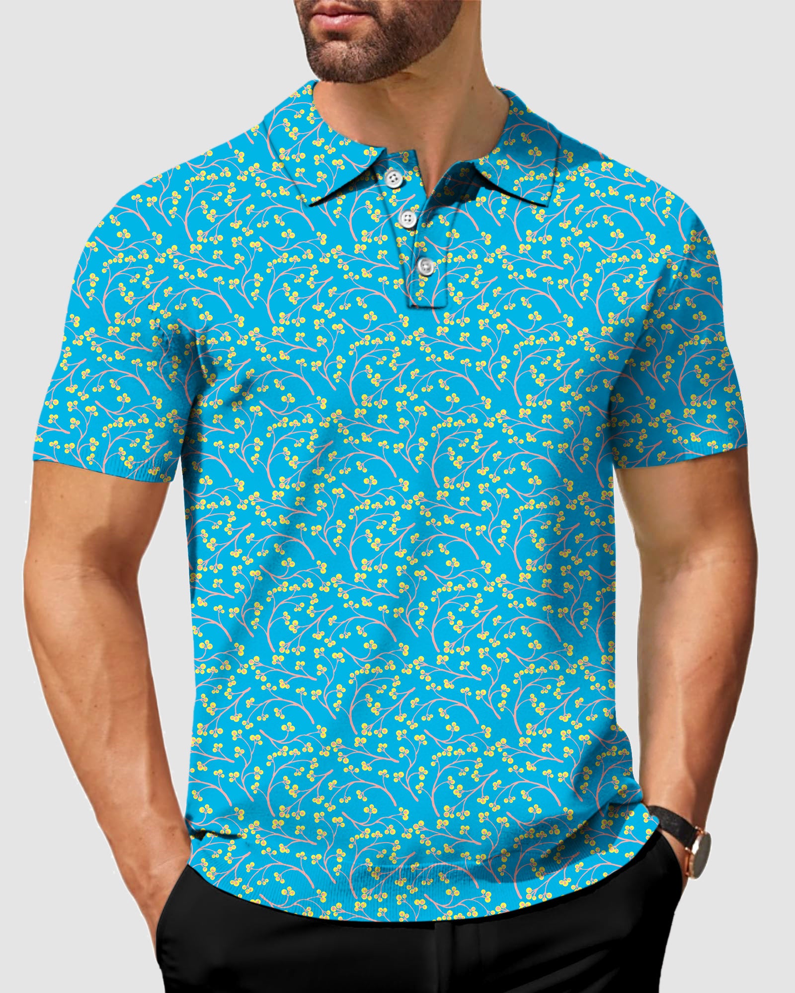 Men's Blue Flowers Polo