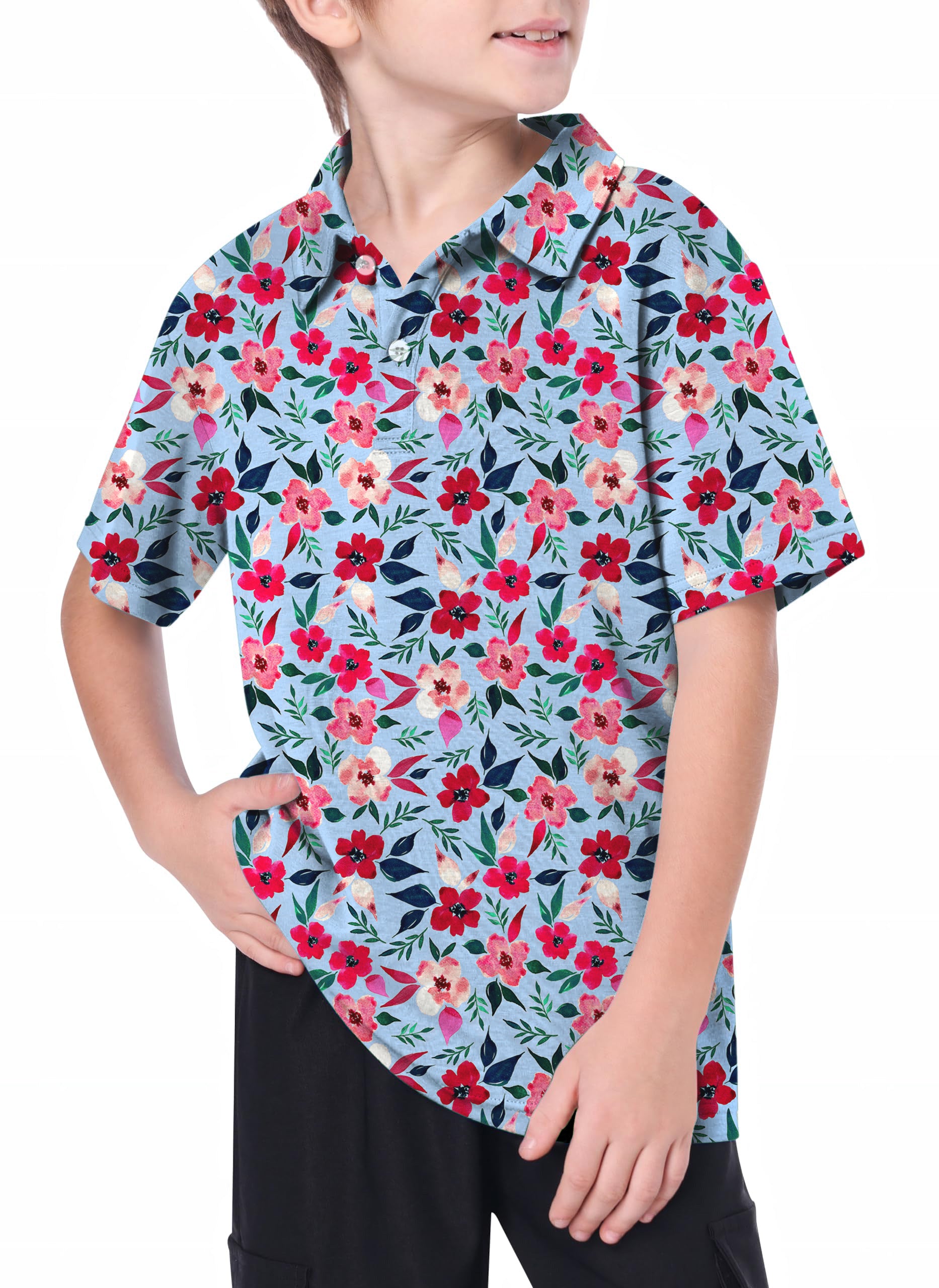 Youth Tropical flowers Golf Polo