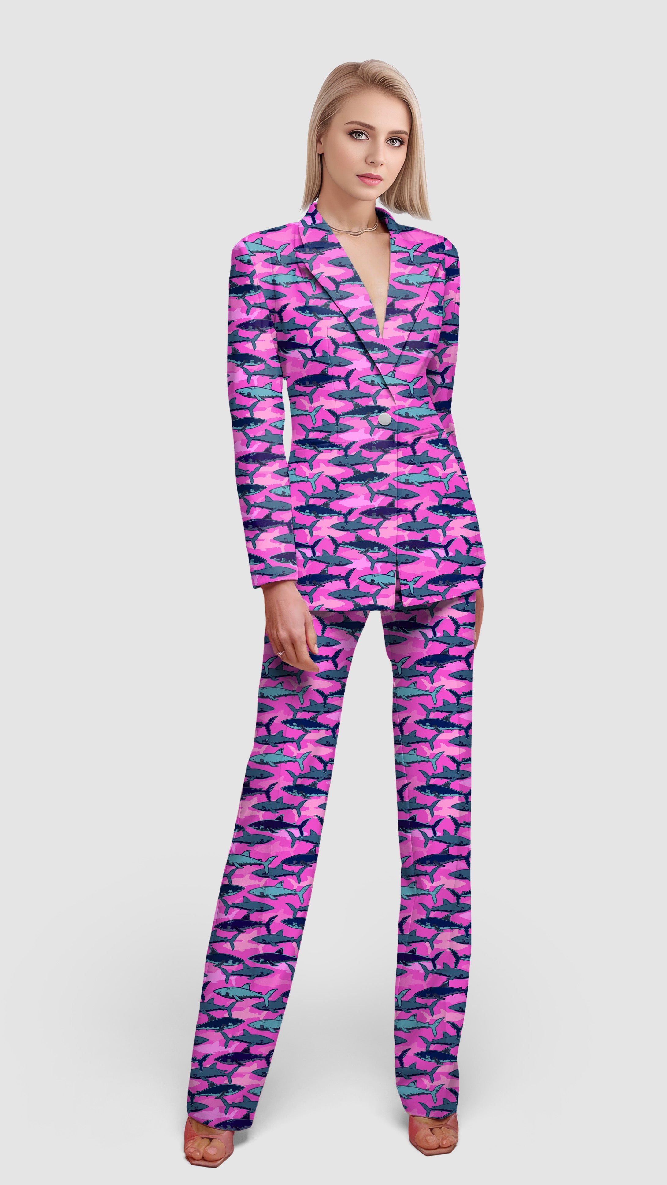 Electric Sharks Pink-Women's Blazer Casual Work Office Blazer Suit set