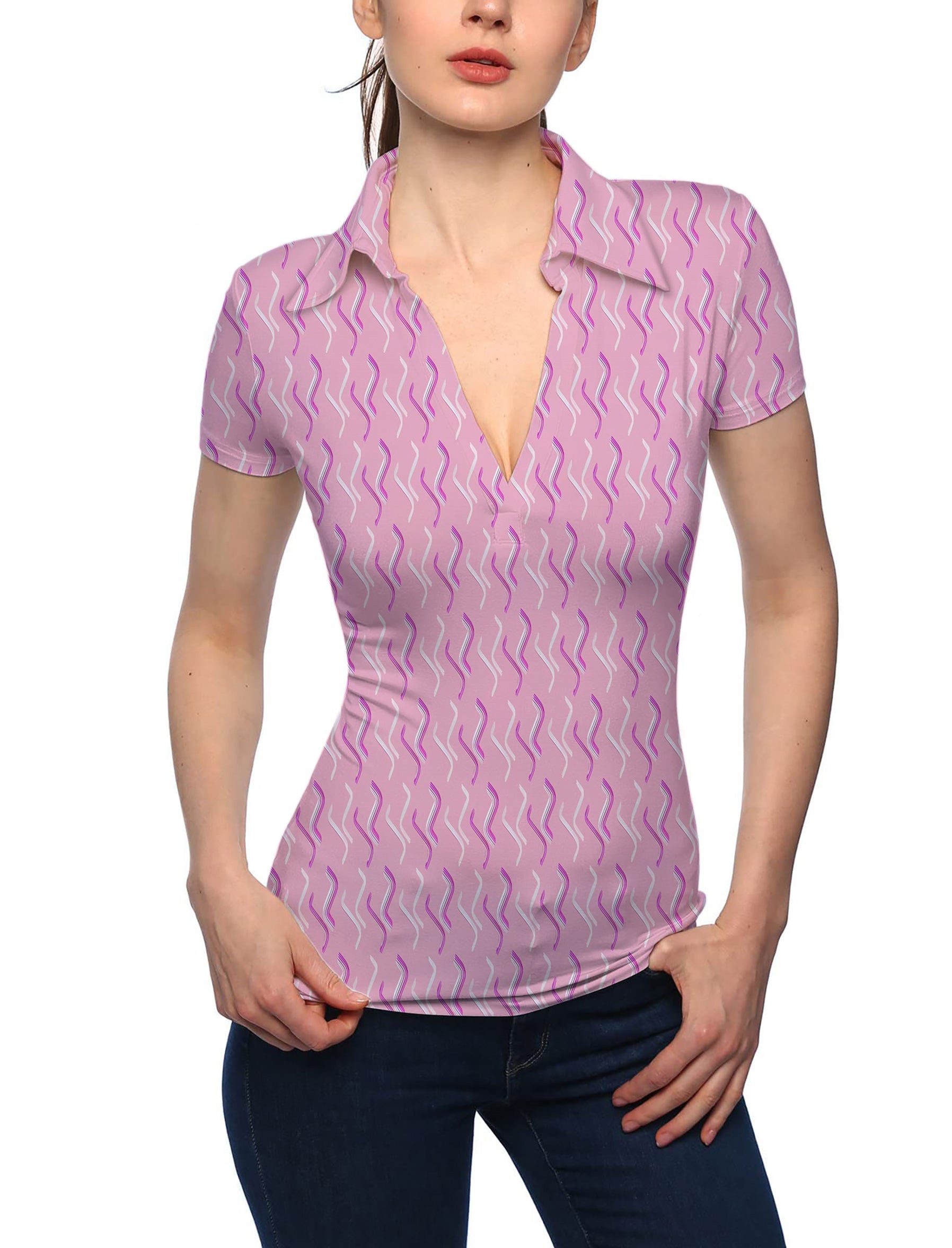 Women's WOVEN WAVES V Neck Golf Polo