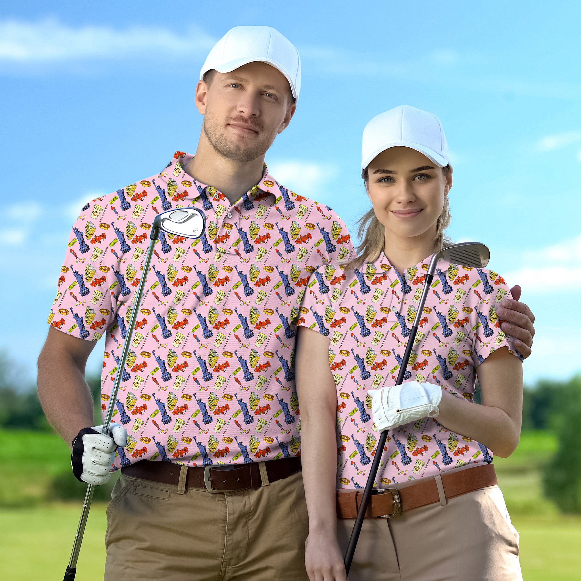 Golf Polo Couple Family set The Statue of Liberty tournament