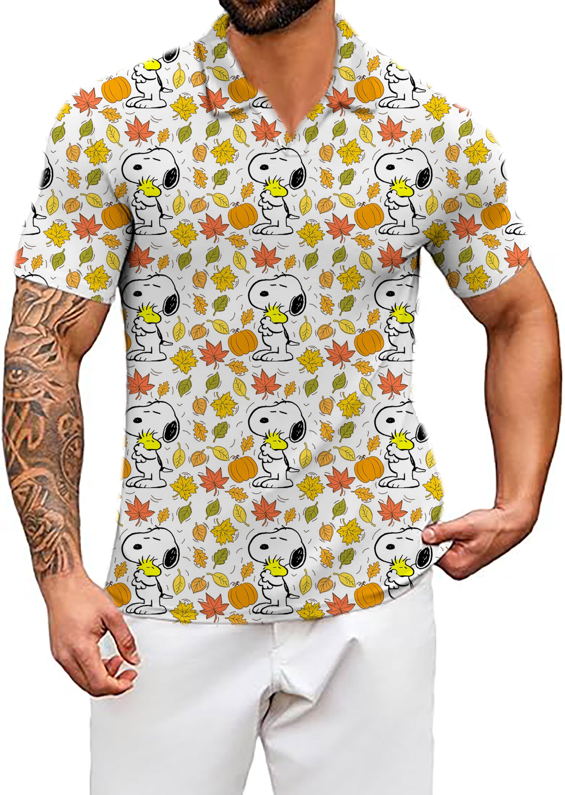 Men's Snoopy and Woodstock V Neck Golf Polo Shirts