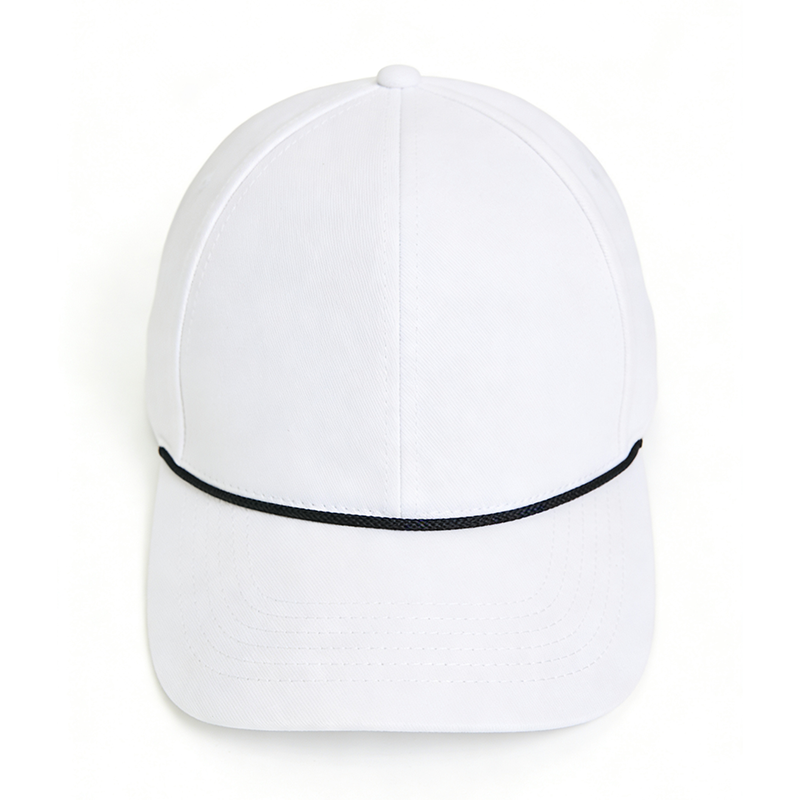Custom embroidered vintage white hat with black trim, adjustable snapback, unisex design for adults