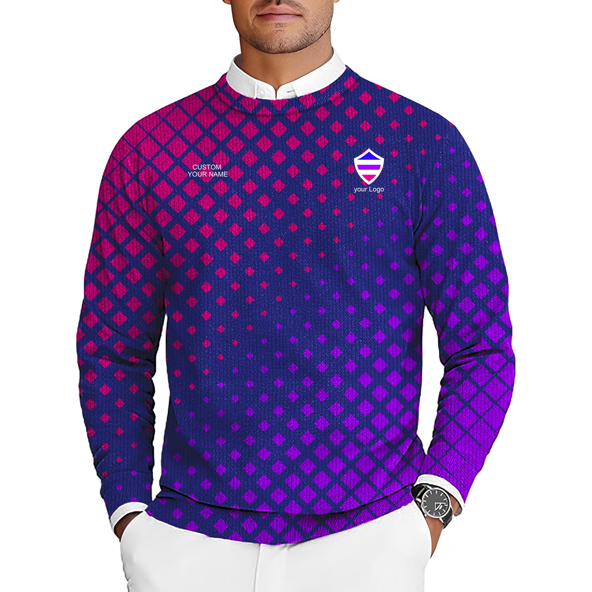 blue purple pink sport Team Men's Golf Crewneck Pullover Sweaters Ugly Sweater