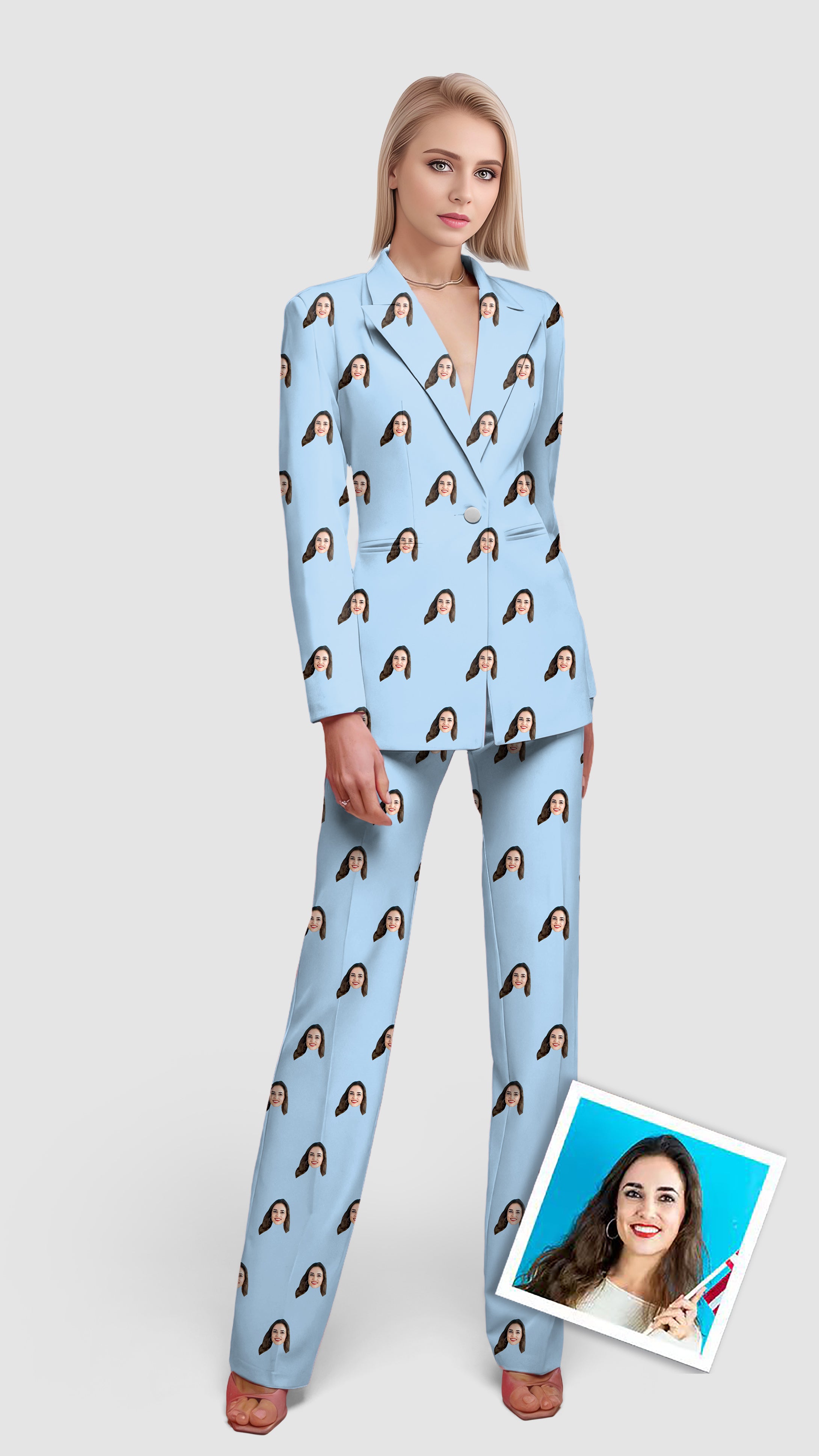 Custom Photo Funny Face Women's Blazer Casual Work Office Blazer Suit set
