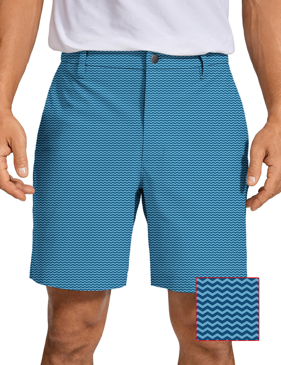 Men's Blue Waves Golf Shorts with quick-dry, breathable fabric and wave pattern design