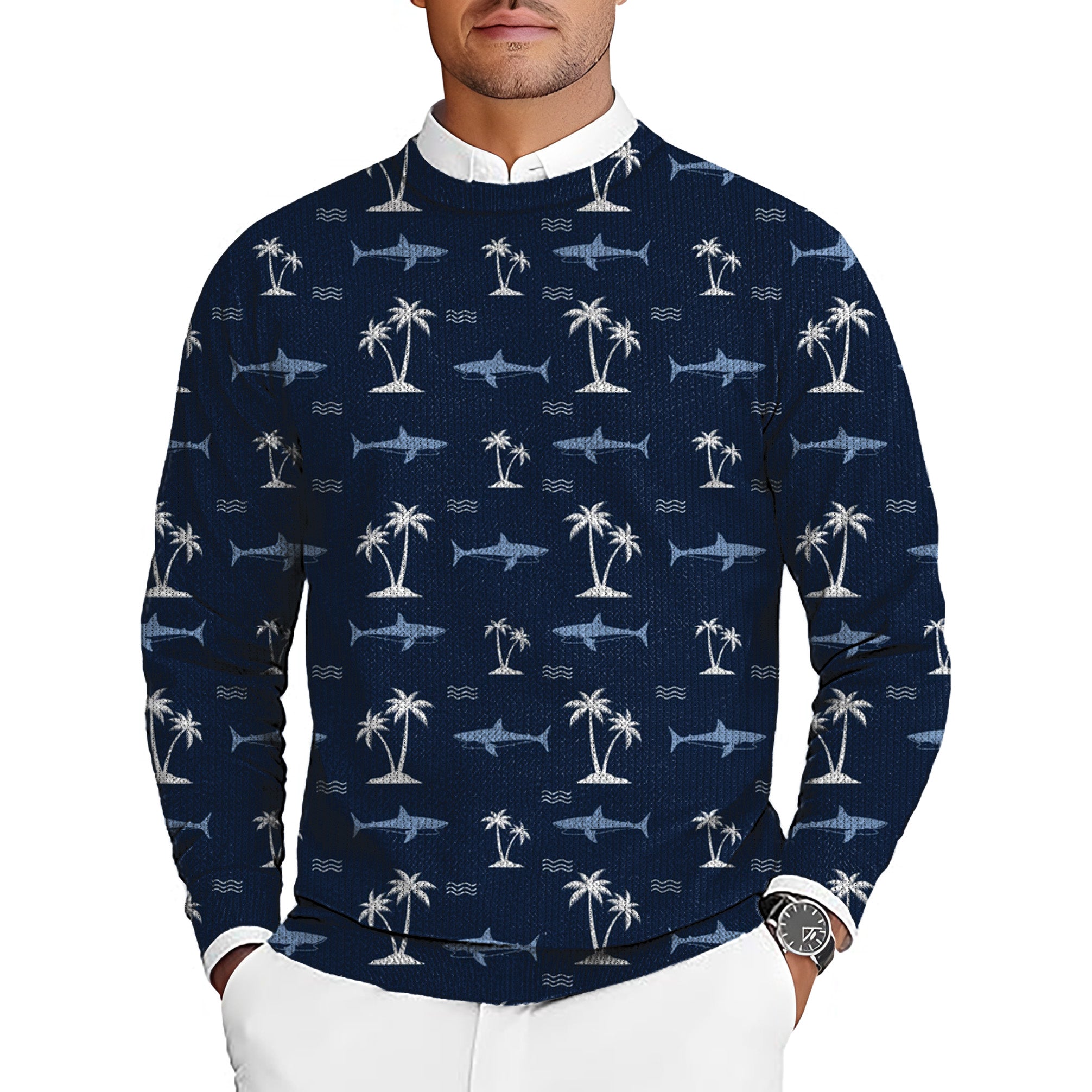 Shark Island Men's Golf Crewneck Pullover Sweaters Ugly Sweater