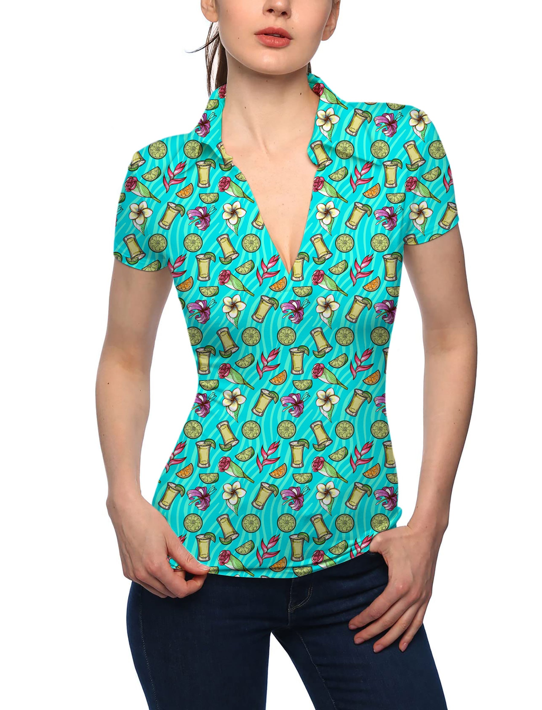 Women's Agave Greens V Neck Golf Polo