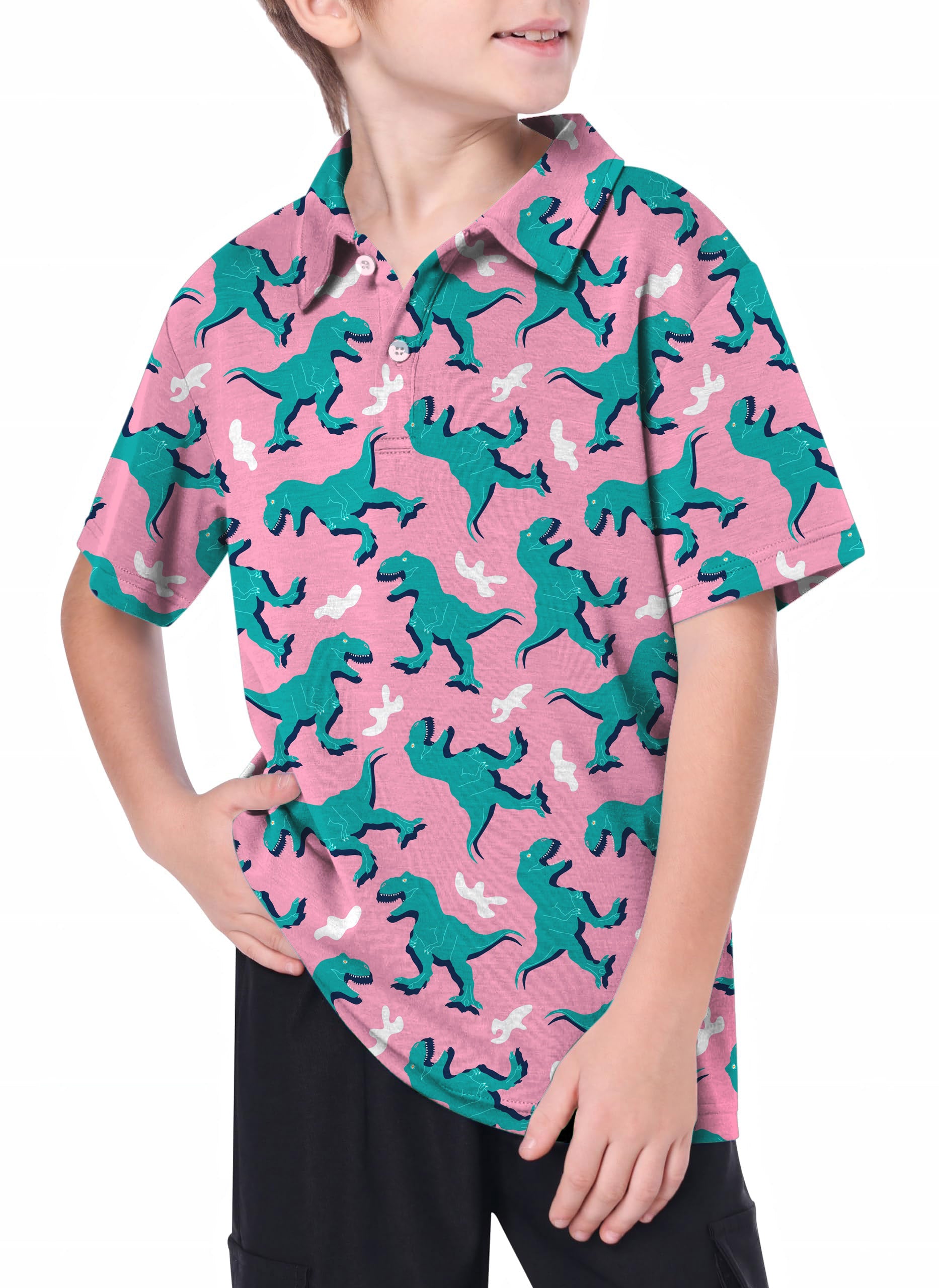 Youth Green Dinosaur Golf Polo