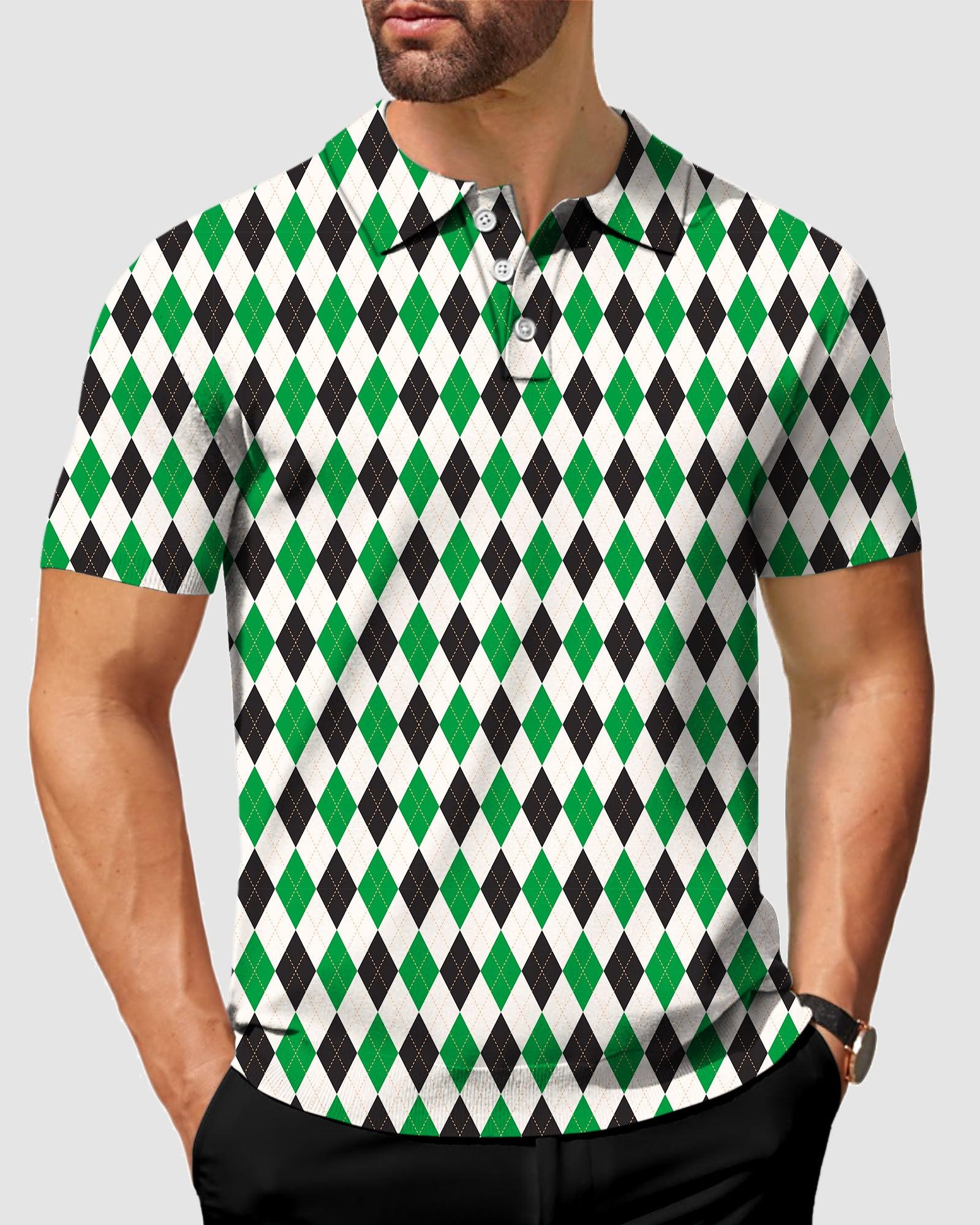 Men's grid golf polo