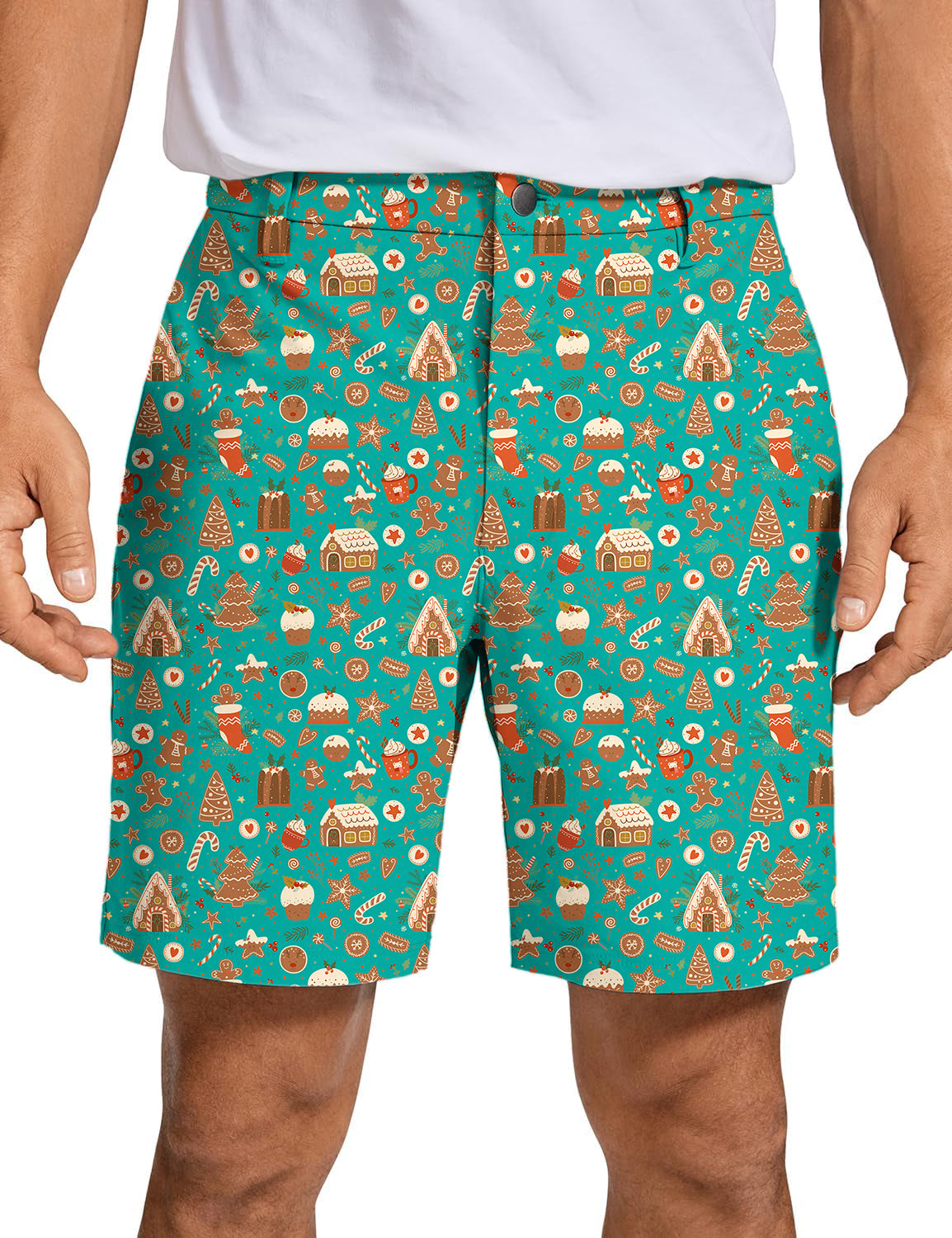 Men's Green Christmas Candy House Golf Shorts