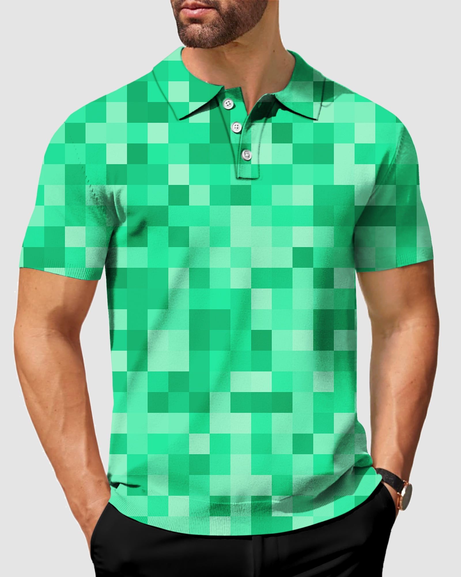Men's Green Pixel Big Polo
