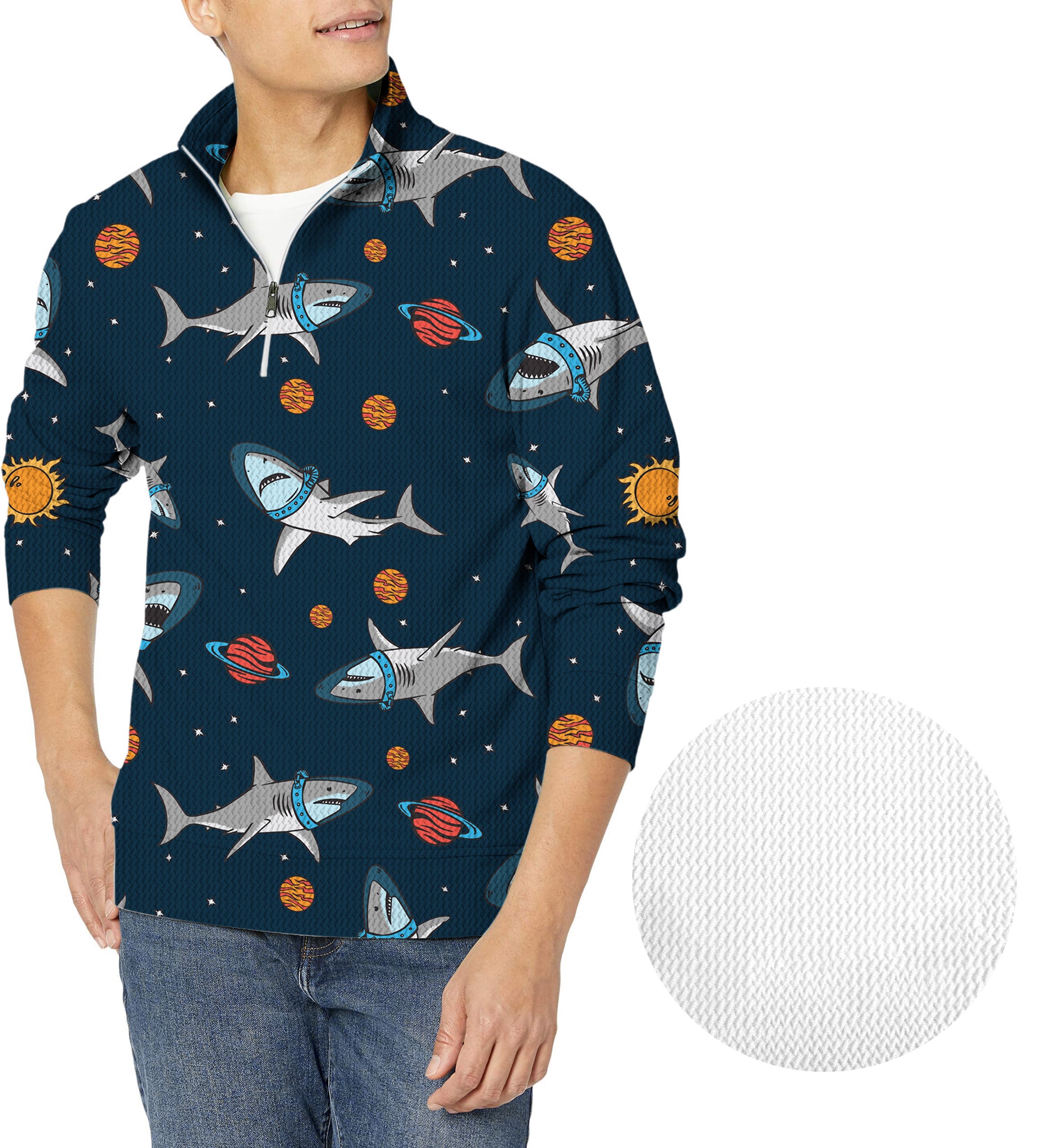 Sharks in Space-Men's Golf Waffle Zipper Pullover