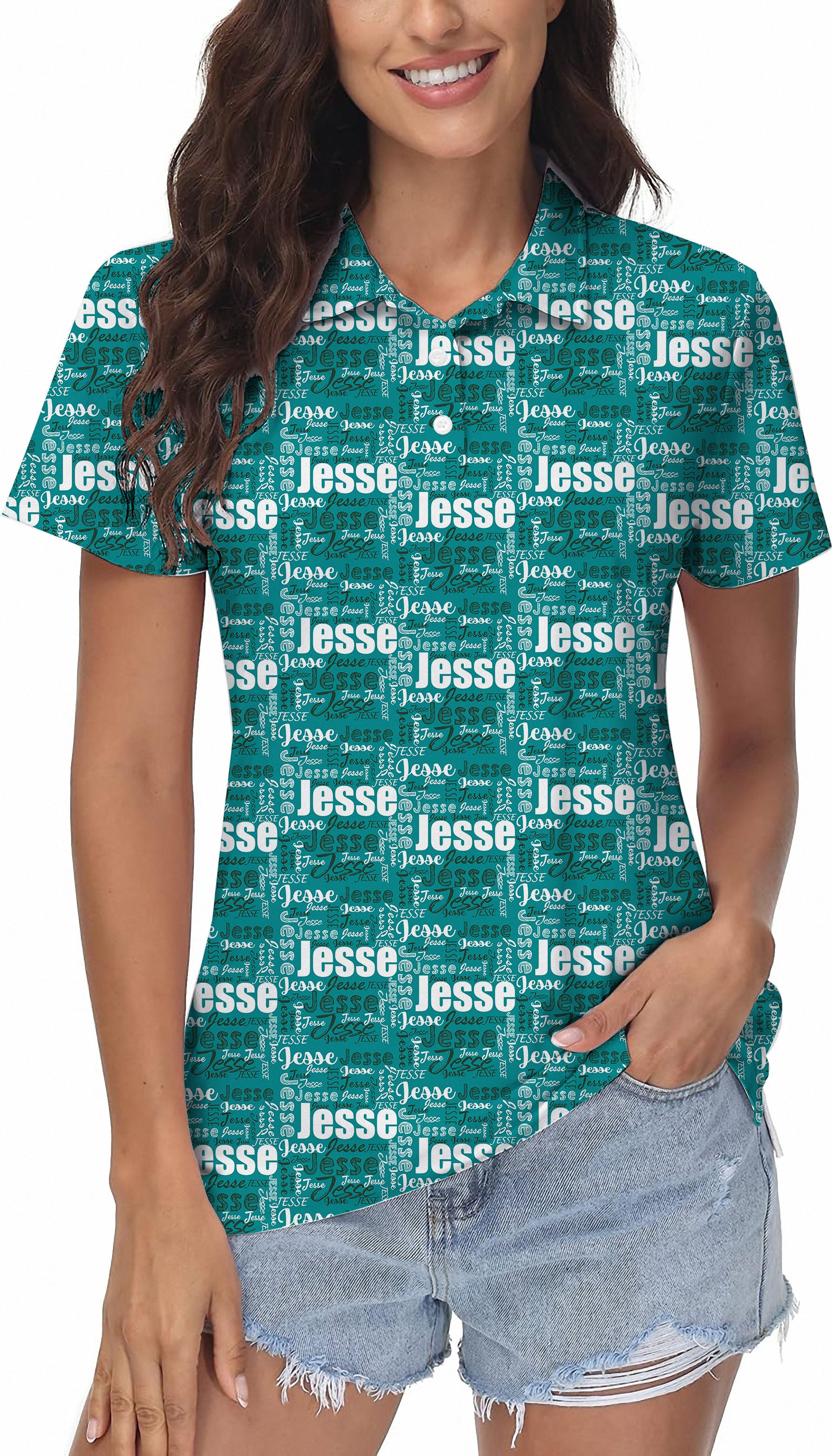 Custom name teal Women's Golf Polo