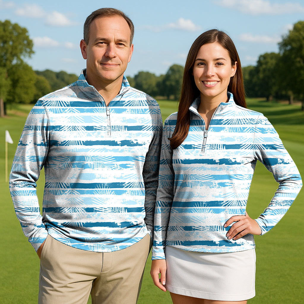 Tropical Blues Couple Golf Active 3/4 Zip Top Long Sleeves
