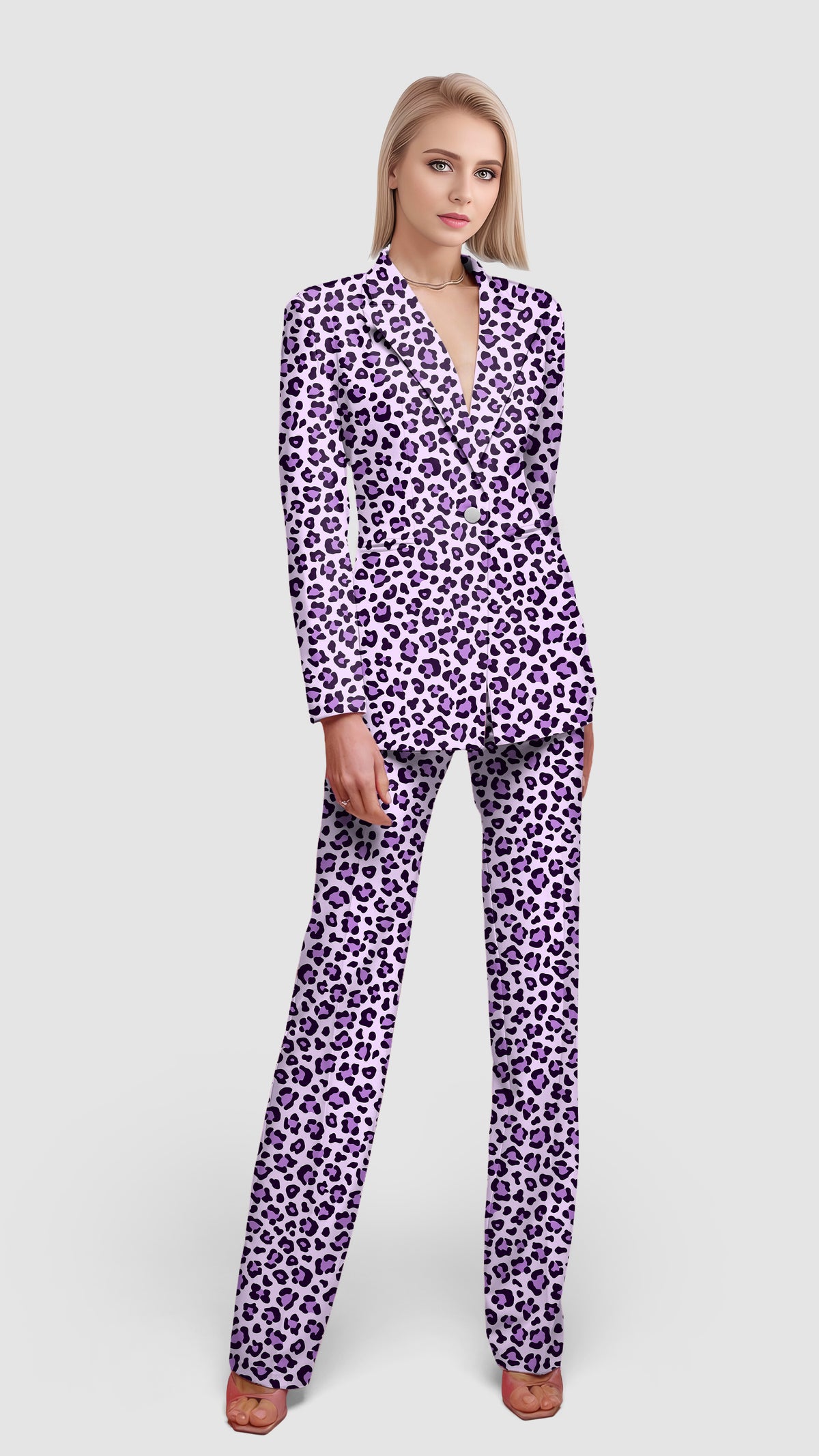 pink leopard print Women's Blazer Casual Work Office Blazer Suit set