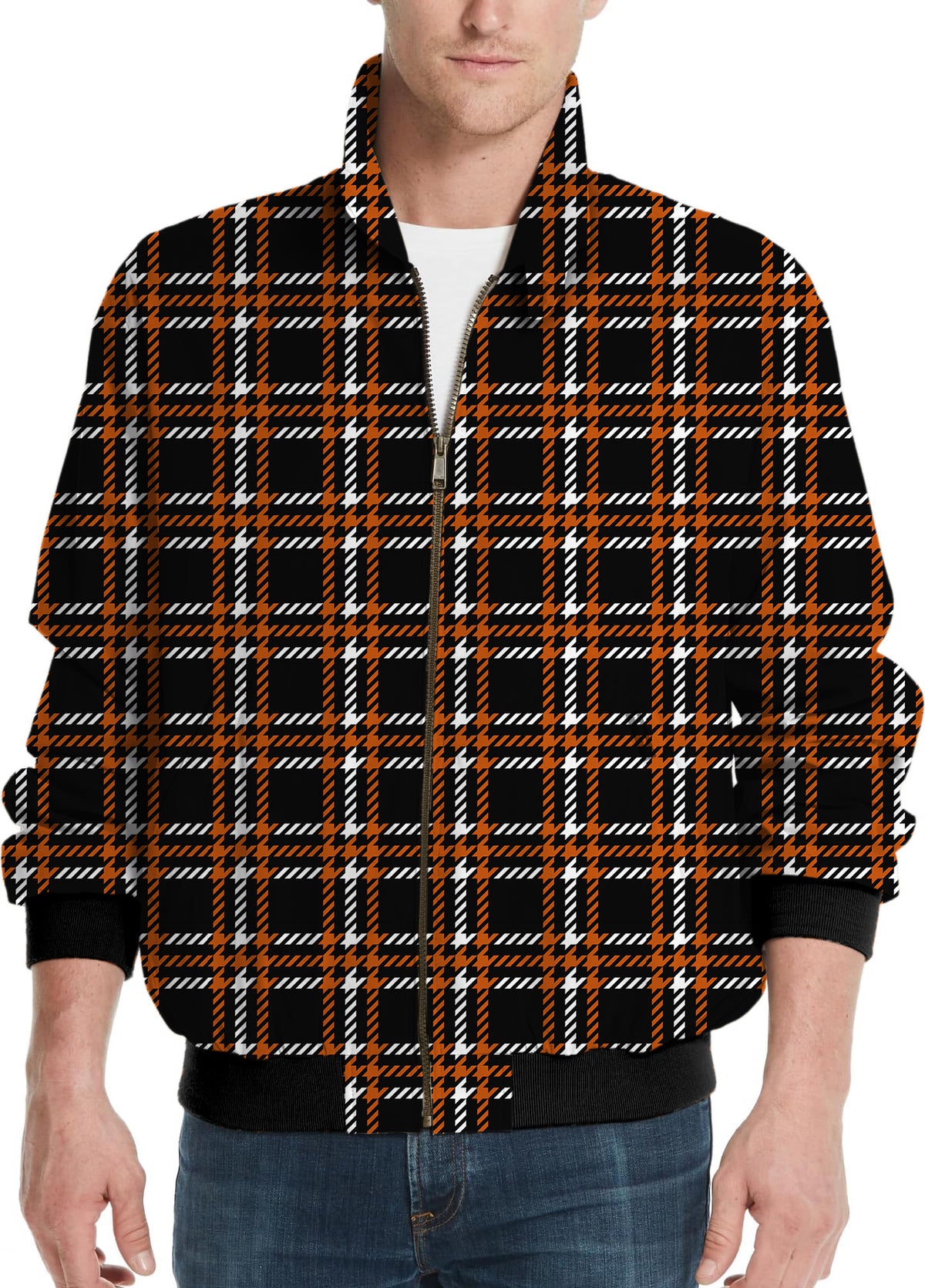 Halloween black yellow white grid Men's Golf Windbreaker Light Jacket