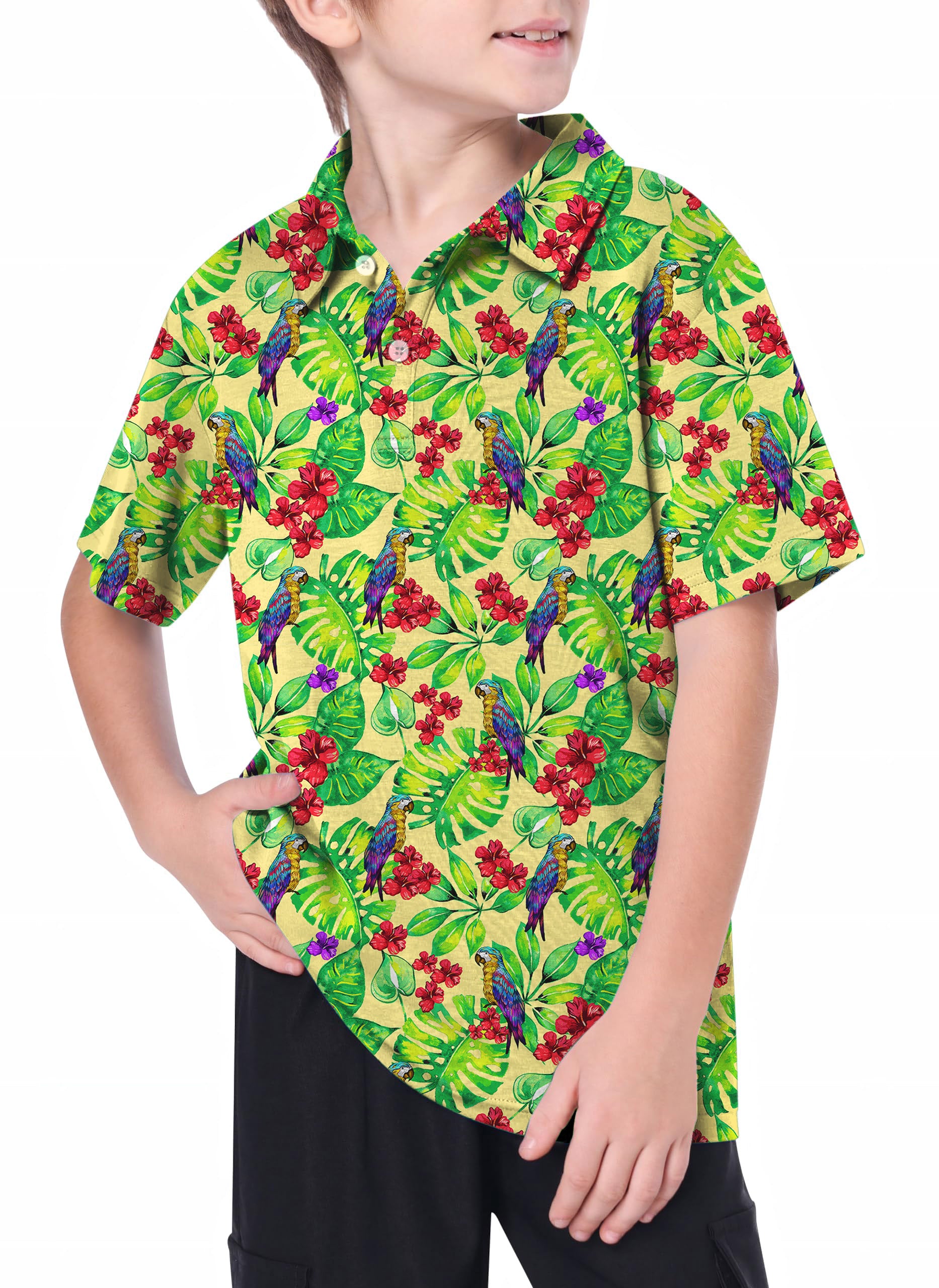 Youth Toucan tropical flowers Golf Polo