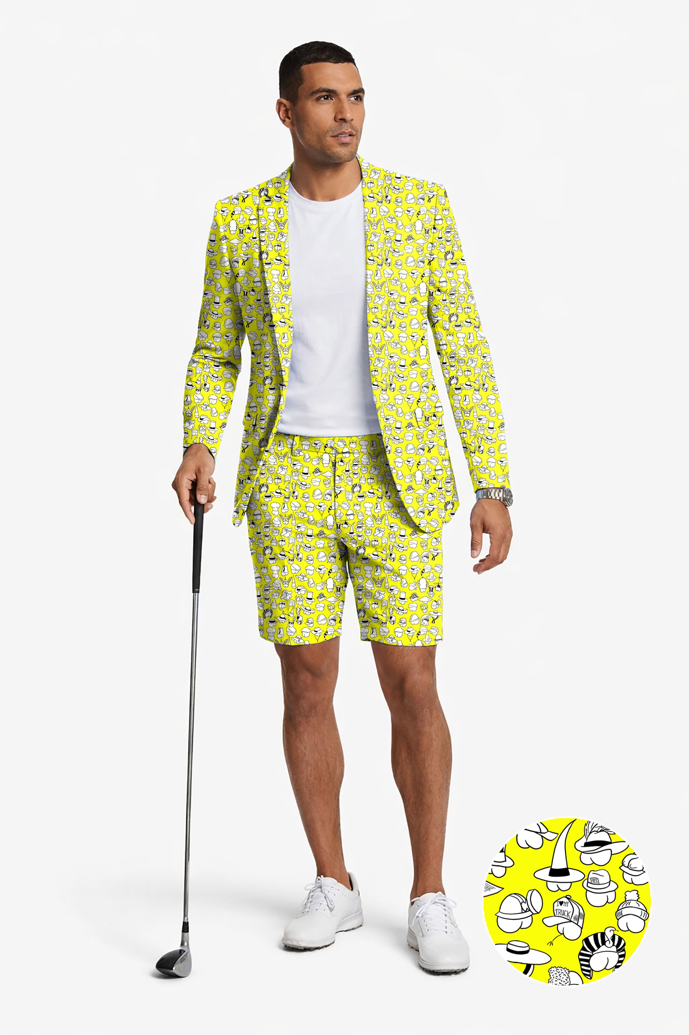 Yellow Versatile Hips Designer style Men's Party Costumes-Theme Party 2pcs Suit set-Blazer Shorts