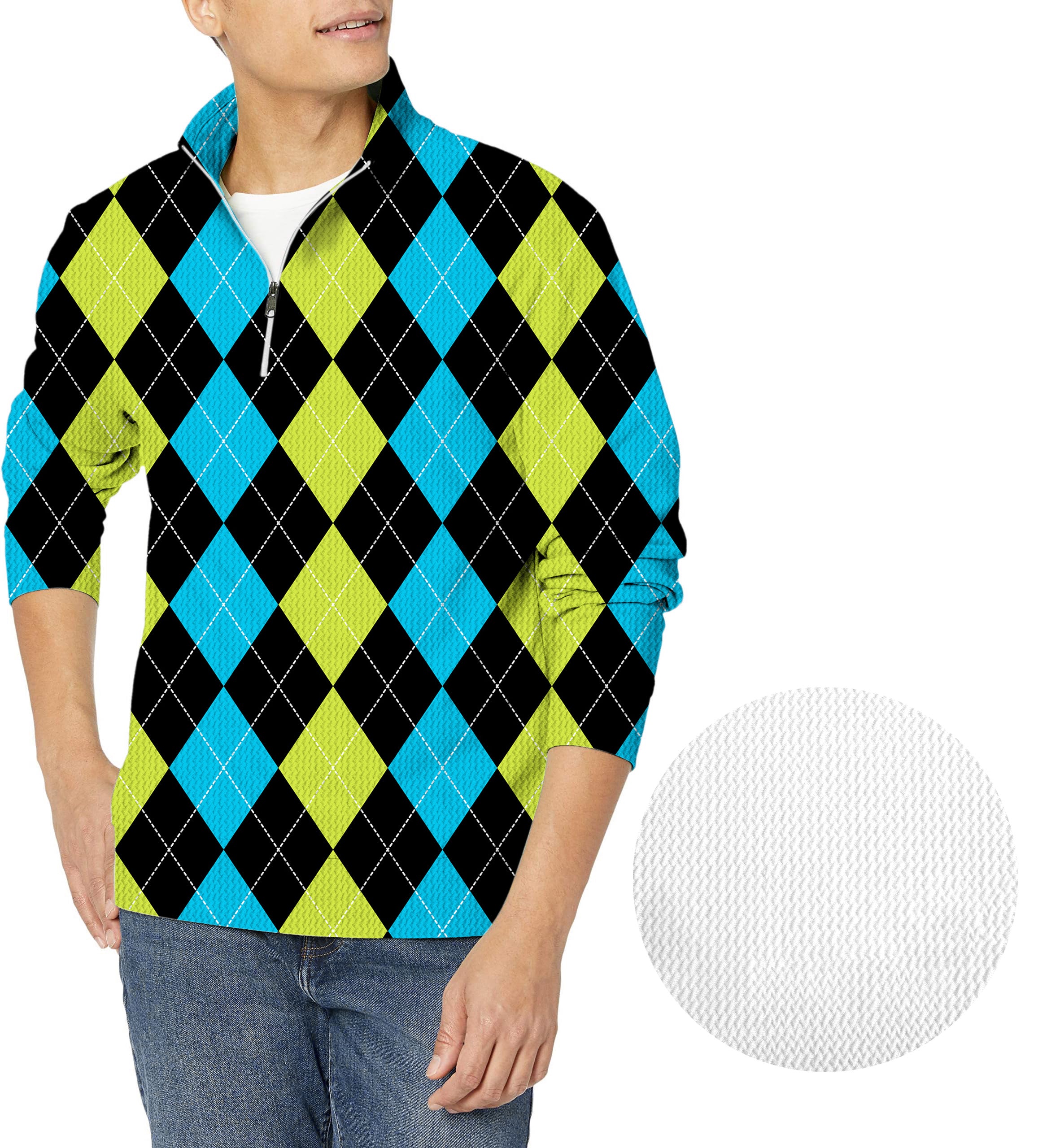 Halloween Black Green Blue Argyle Men's Golf Waffle Zipper Pullover