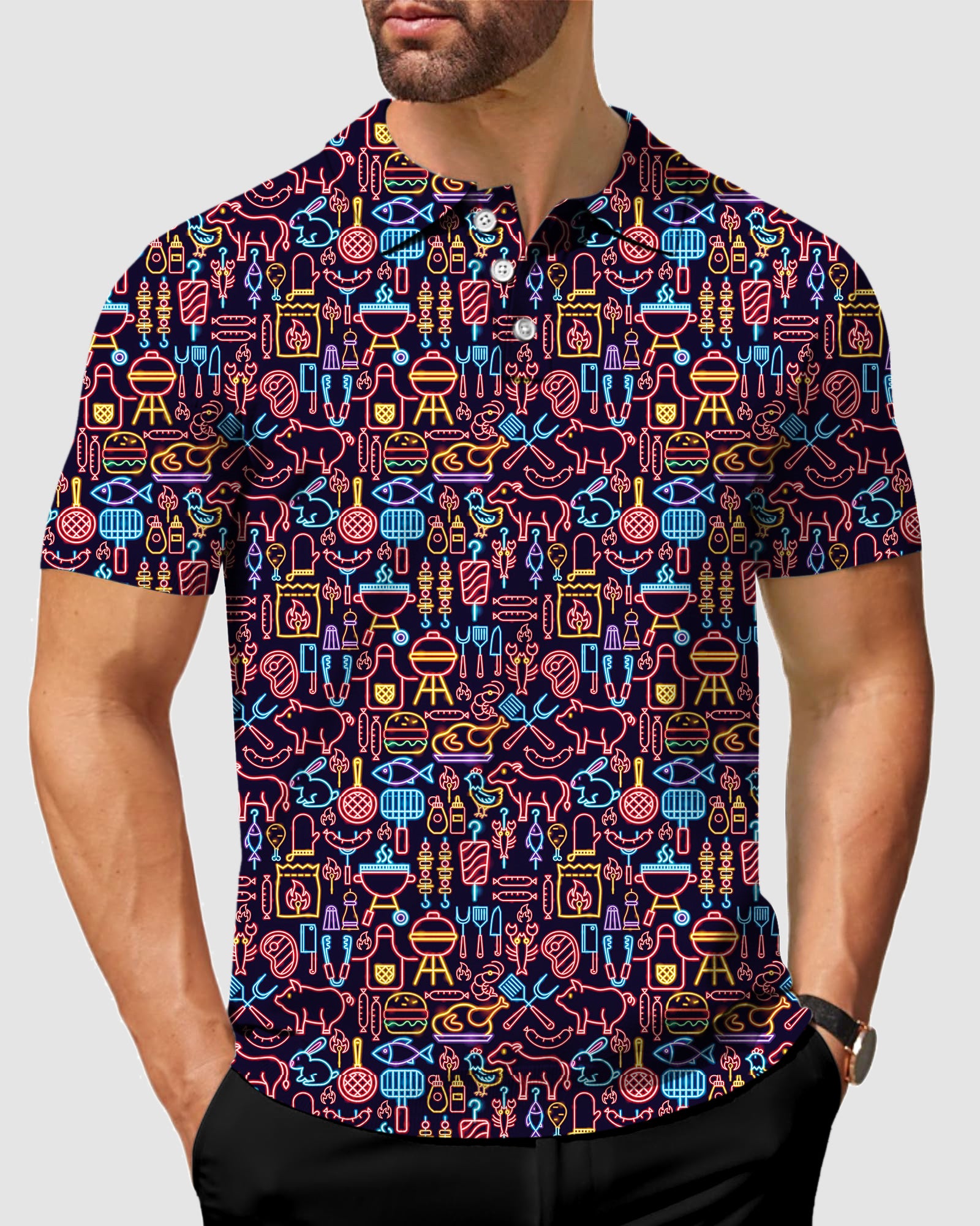 Men's Neon BBQ golf polo