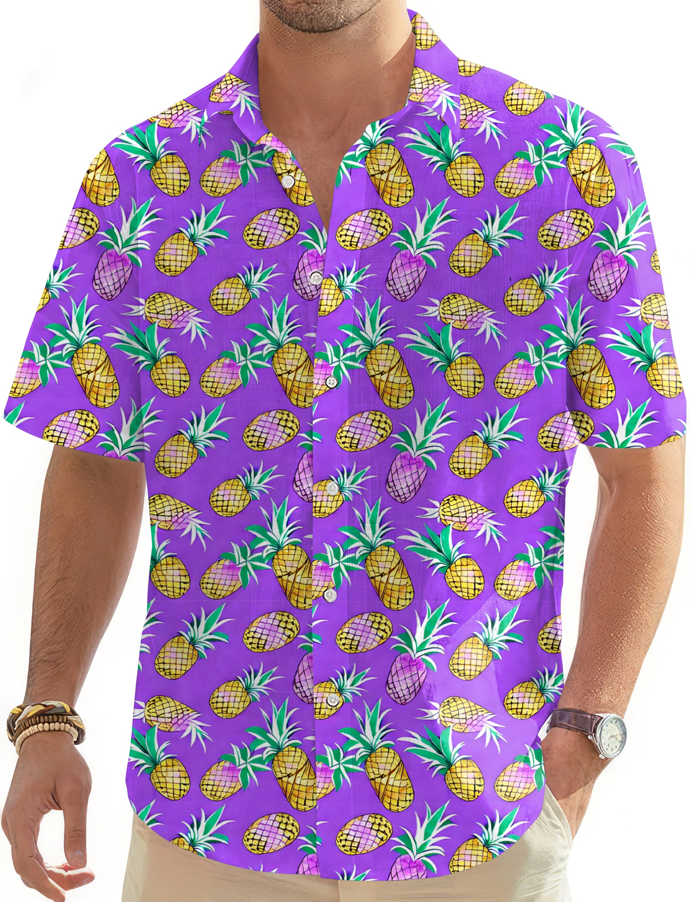 Purple Pineapple-Men's Golf Hawaiian Shirts Button Down Shirt