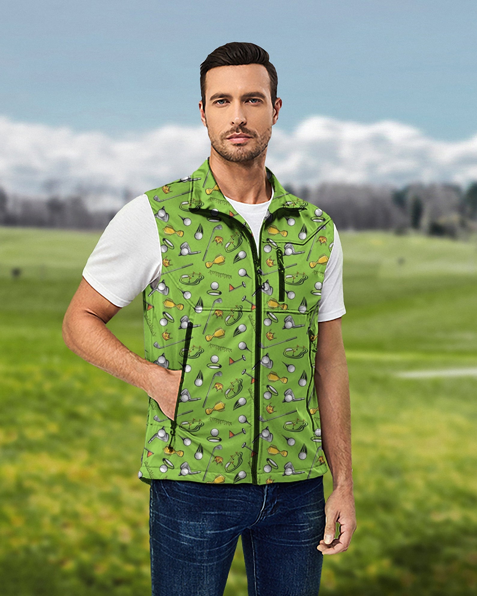 Men's Stadium Champion Lightweight Softshell Vest Sleeveless Jacket for Golf Windproof Waterproof