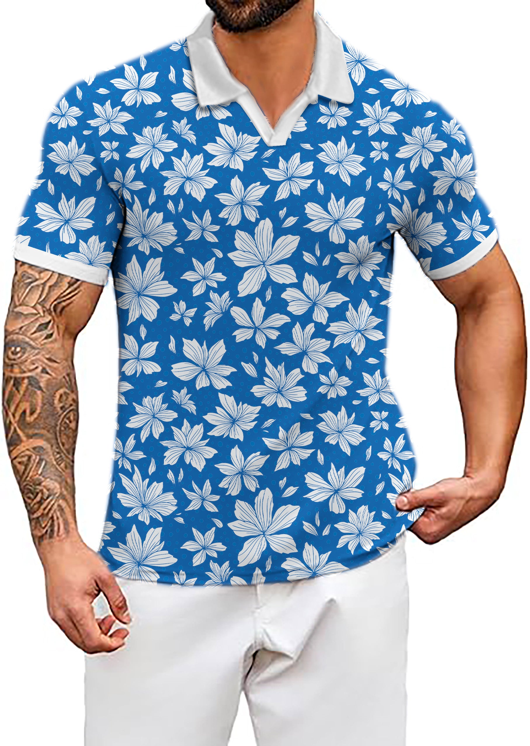 Men's Azalea Blue Cool V Neck Golf Polo Shirts