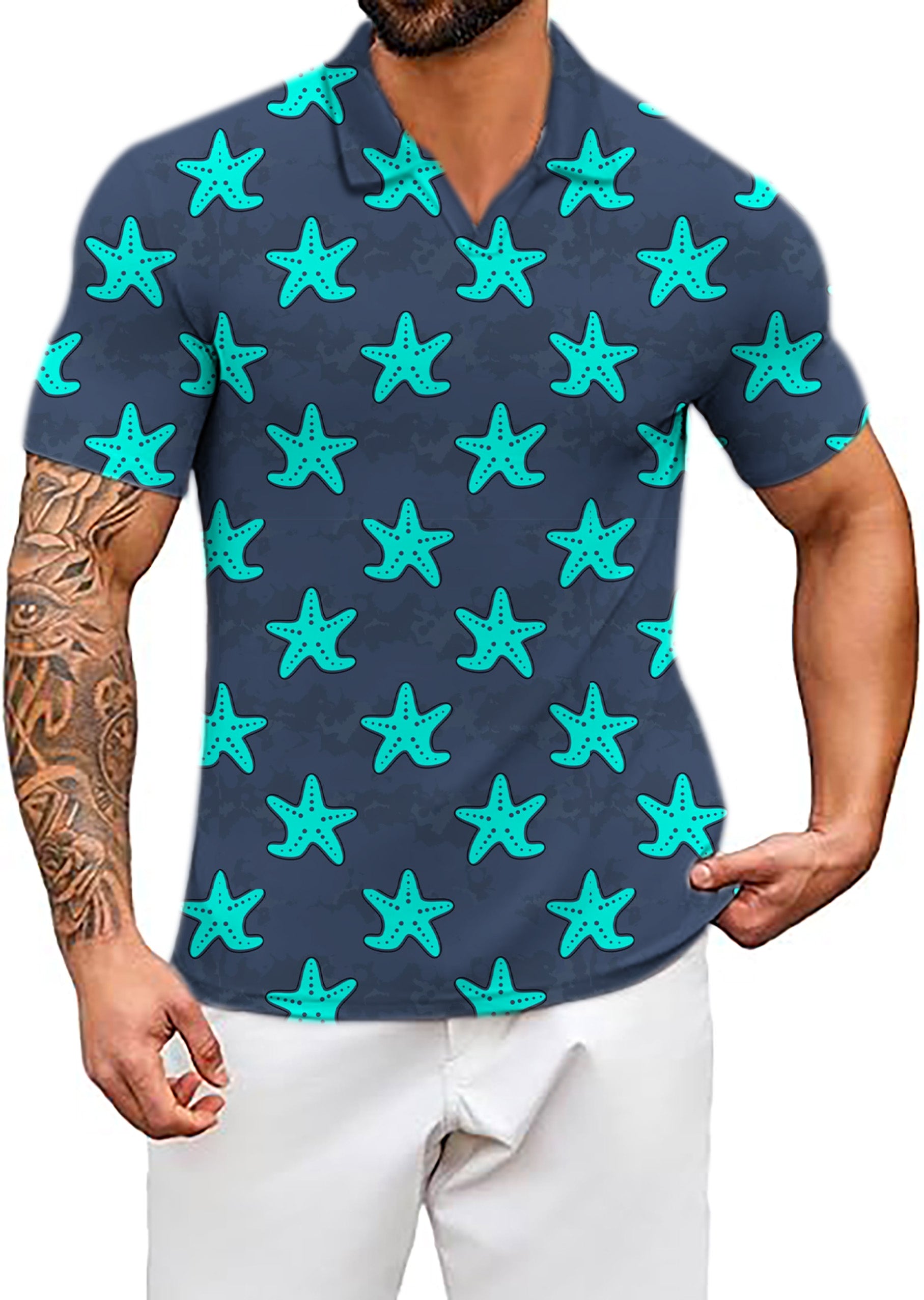 Men's Star Player V Neck Golf Polo Shirts