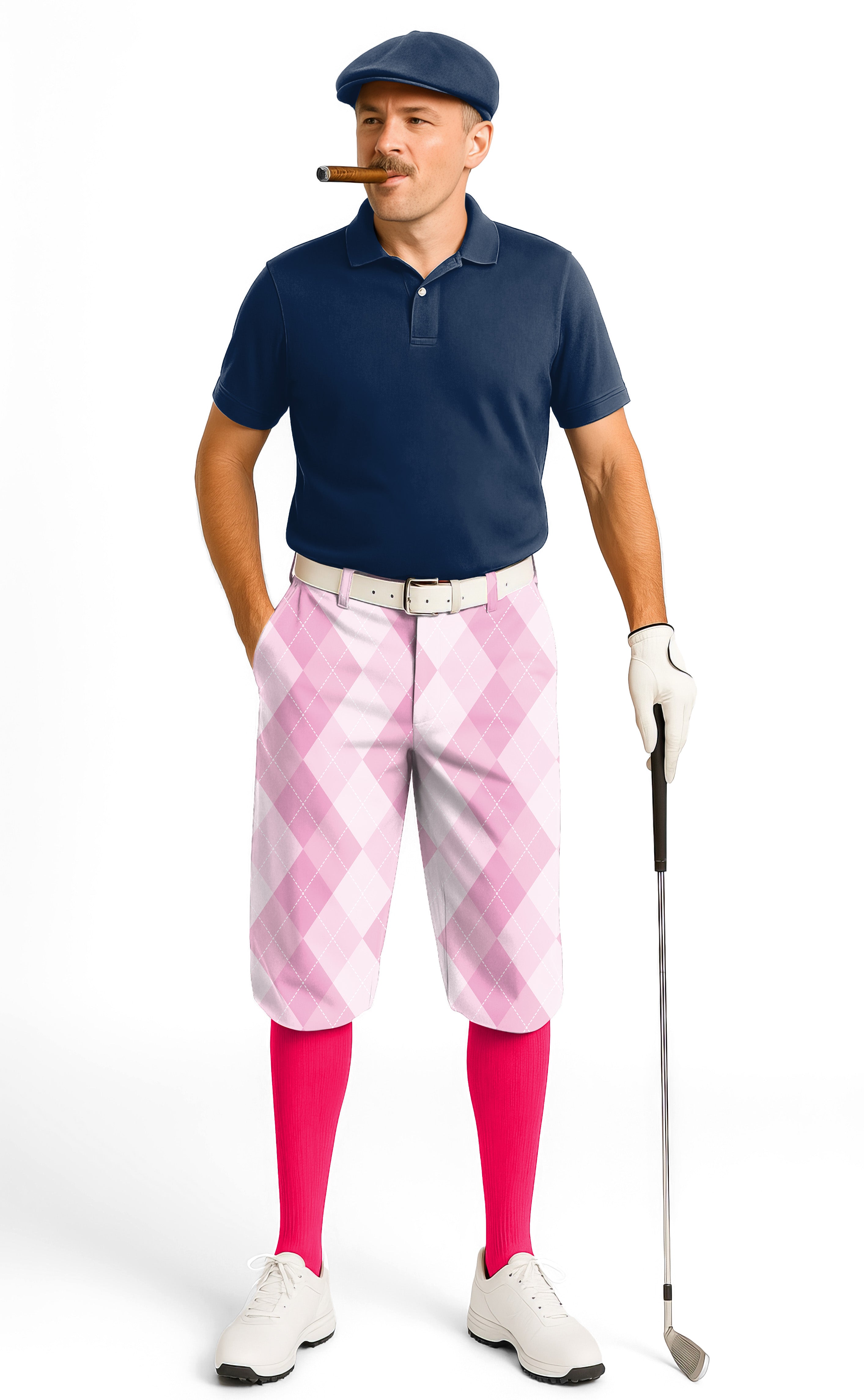 pink Argyle-Men's Golf Knickers Pants