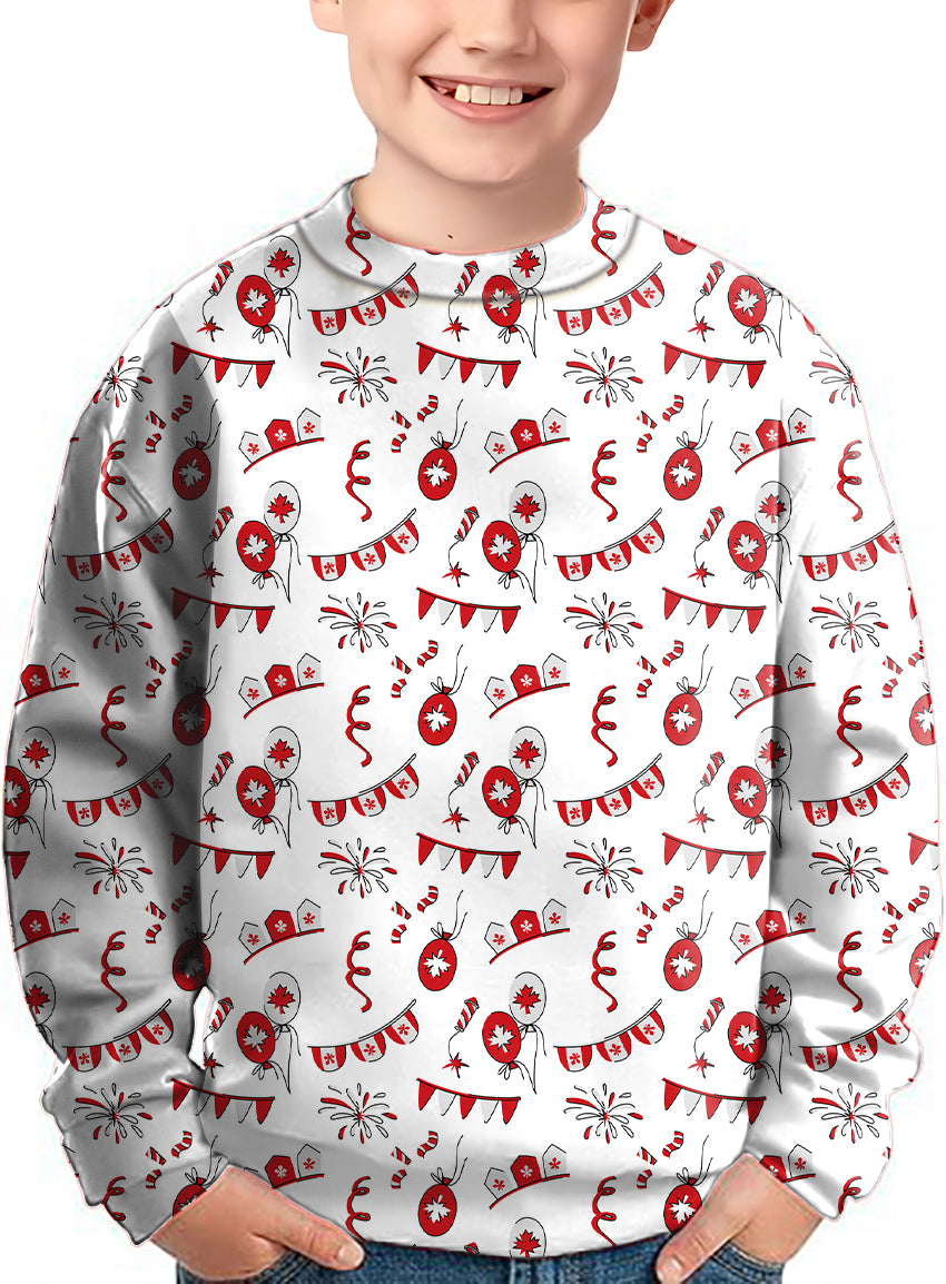 Canadian Flag Celebration Crewneck Pullover Kids Ugly Sweater