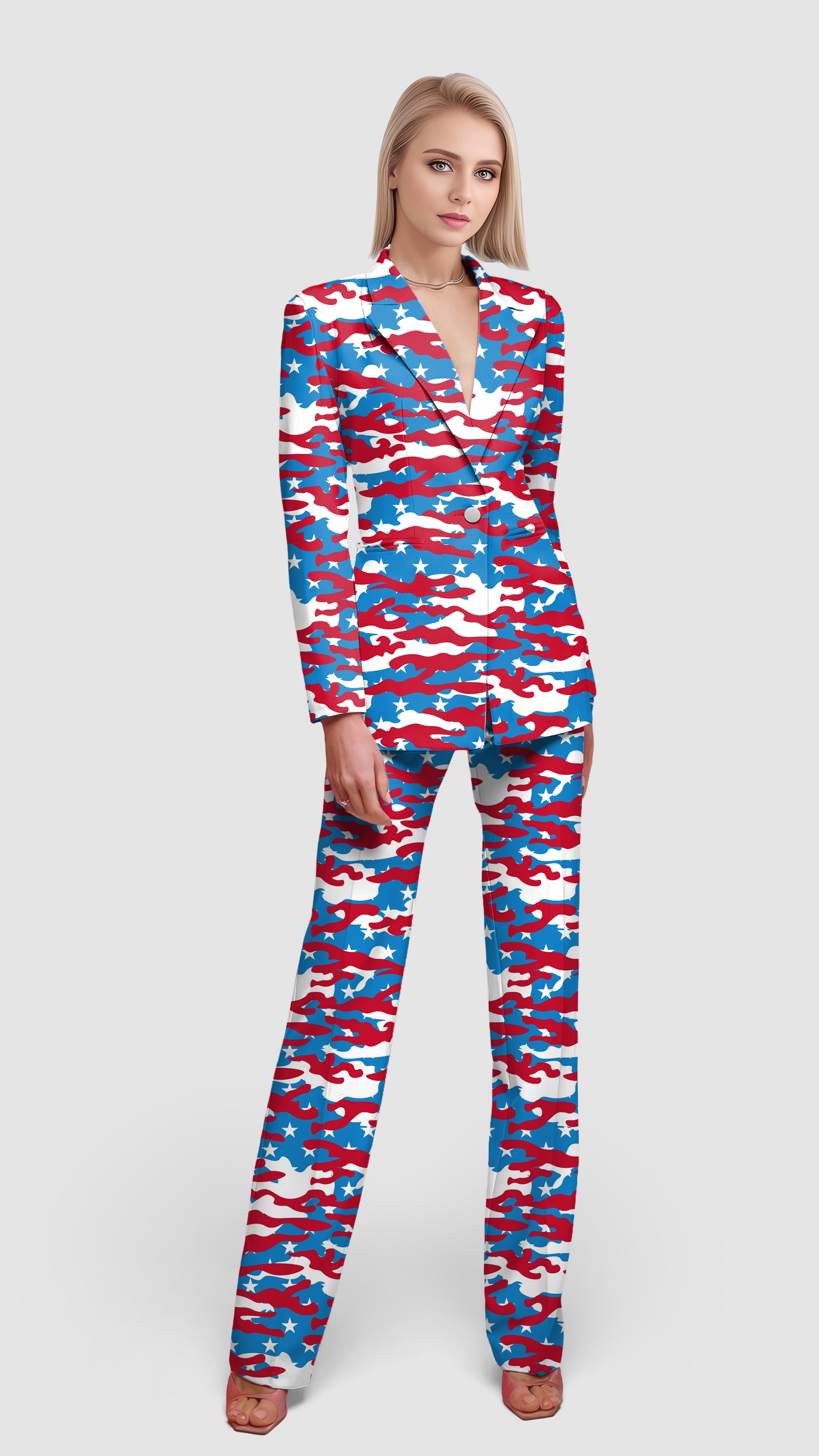 Patriotic Camo-Women's Blazer Casual Work Office Blazer Suit set