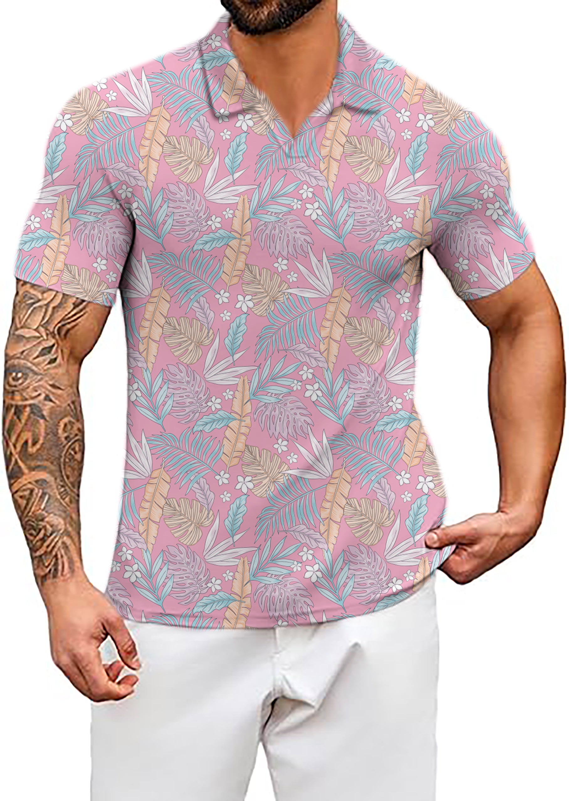 Men's Feathered Paradise V Neck Golf Polo Shirts