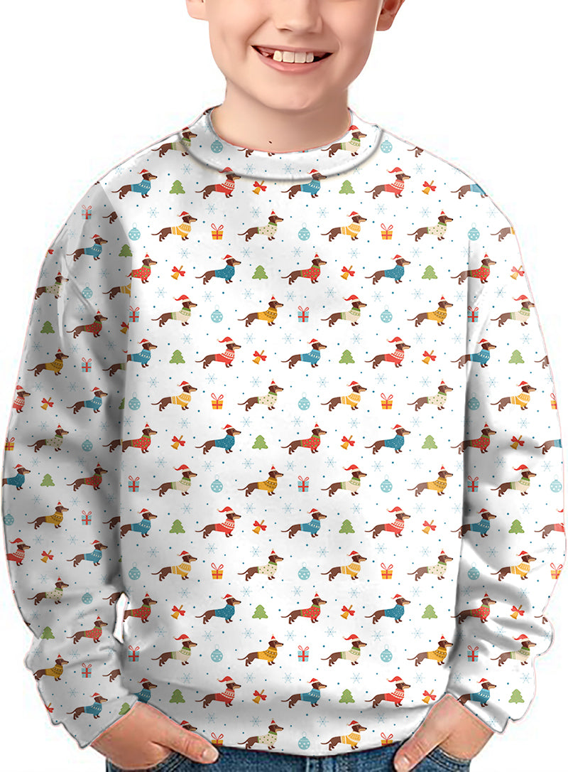Christmas Dachshund colorful Crewneck Pullover Kids Ugly Sweater