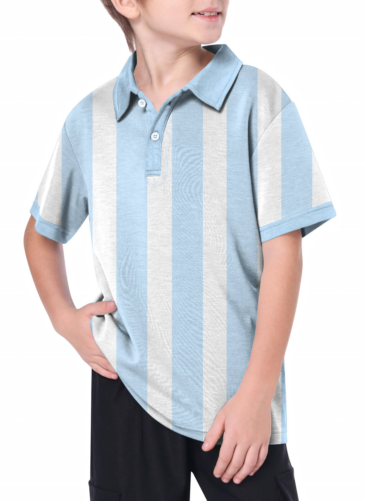 Youth Blue and white vertical stripes Golf Polo