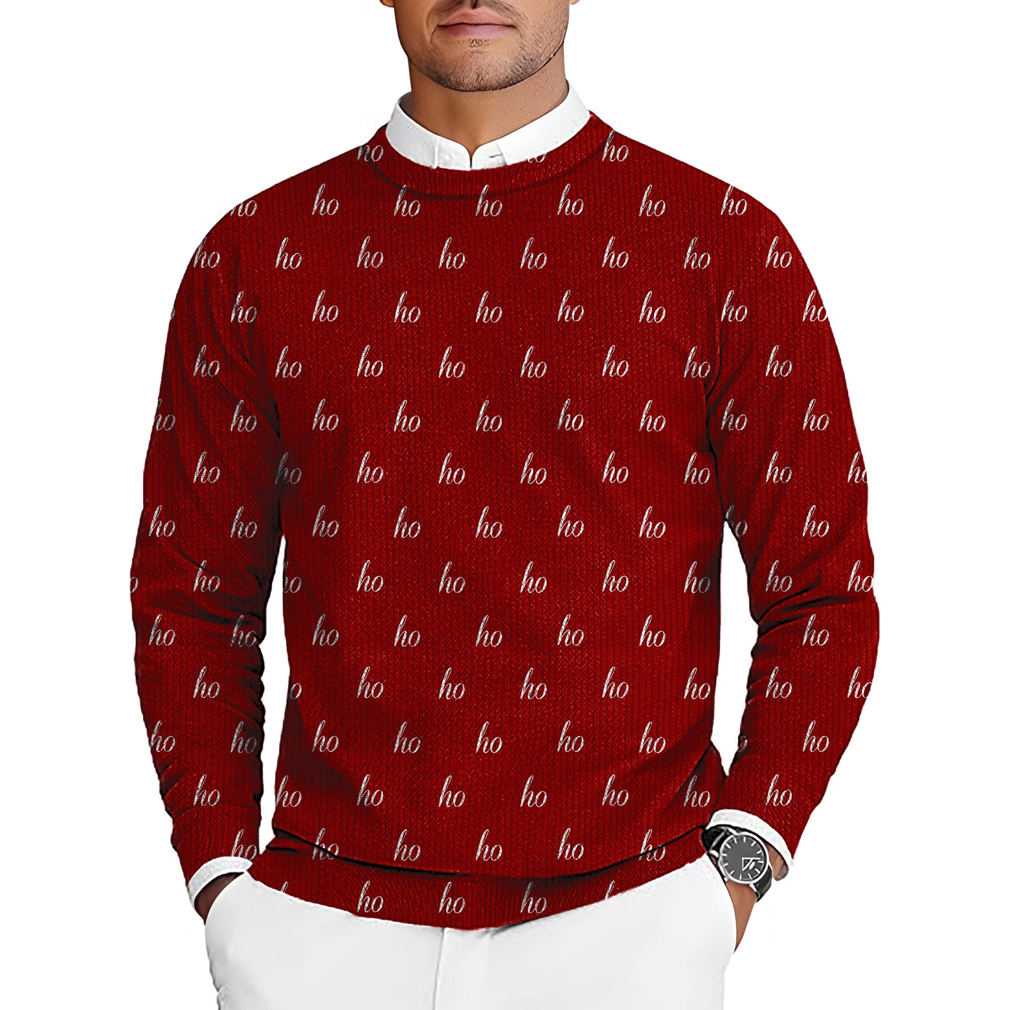 Red Custom Name Christmas Men's Golf Crewneck Pullover Sweaters Ugly Sweater