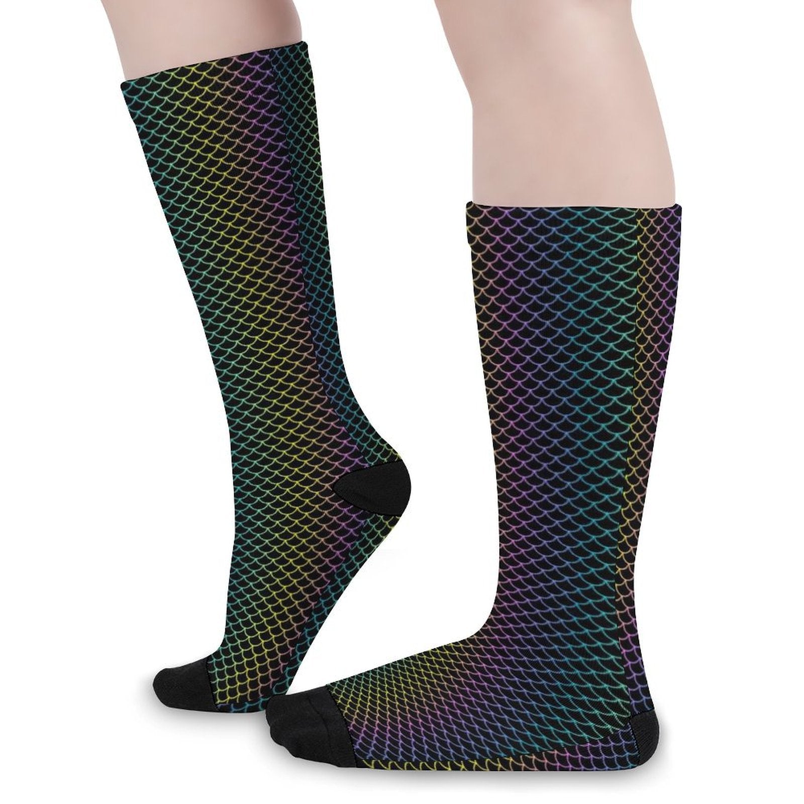 Fish scale gradient color Prined socks Gifts for Men Women