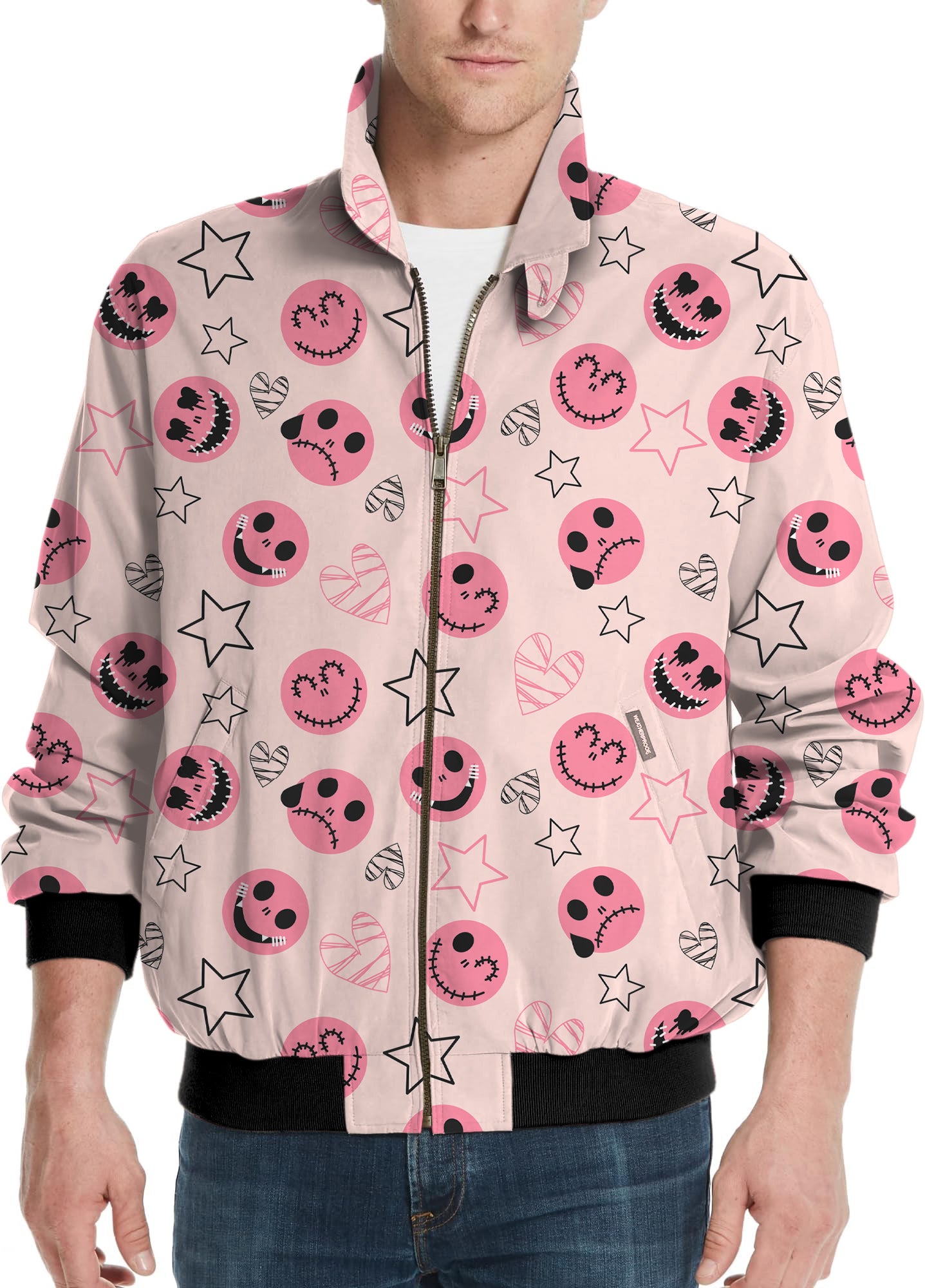 Halloween pink smiley face Men's Golf Windbreaker Light Jacket