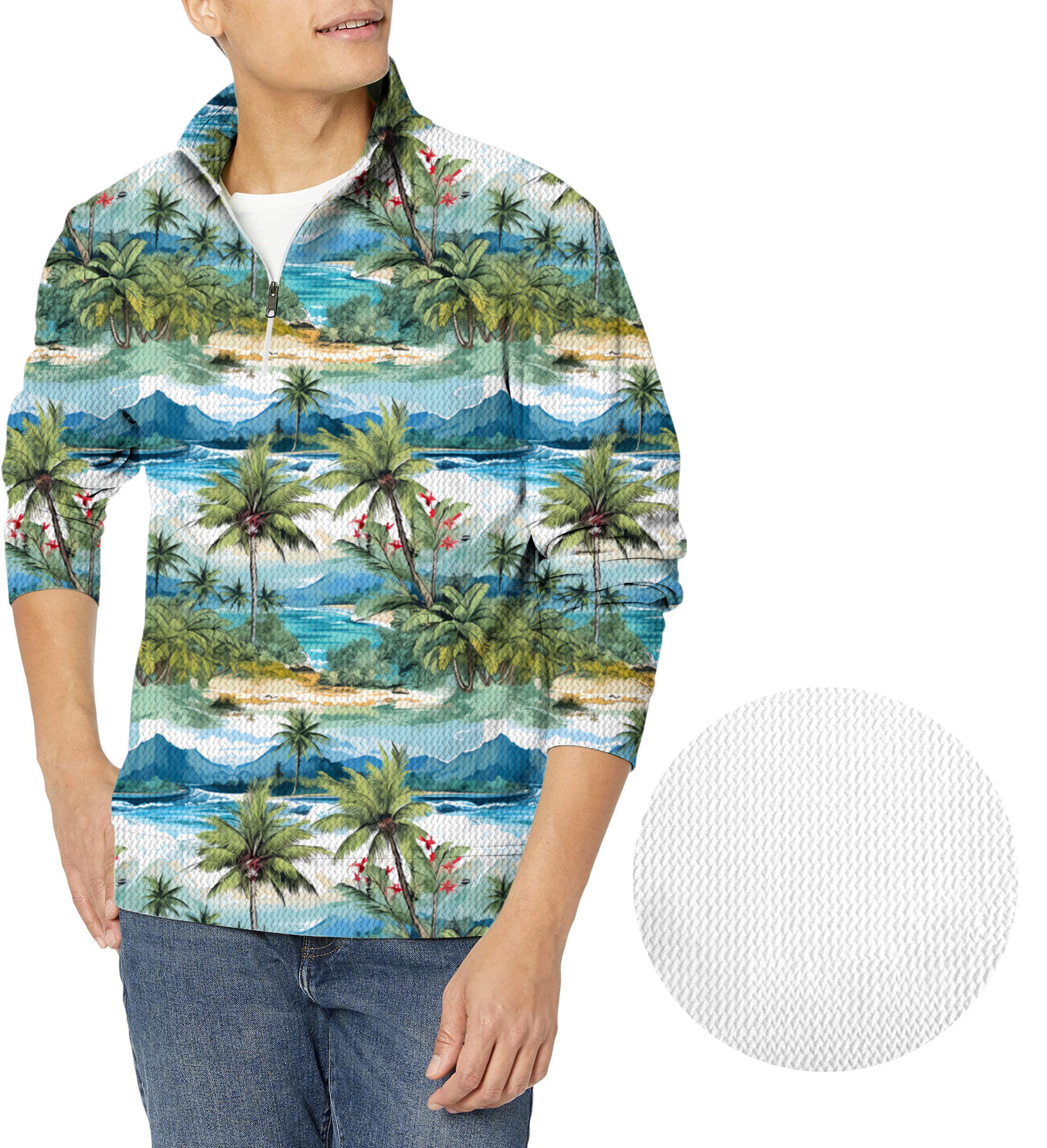 Hawaii palm tree-Men's Golf Waffle Zipper Pullover