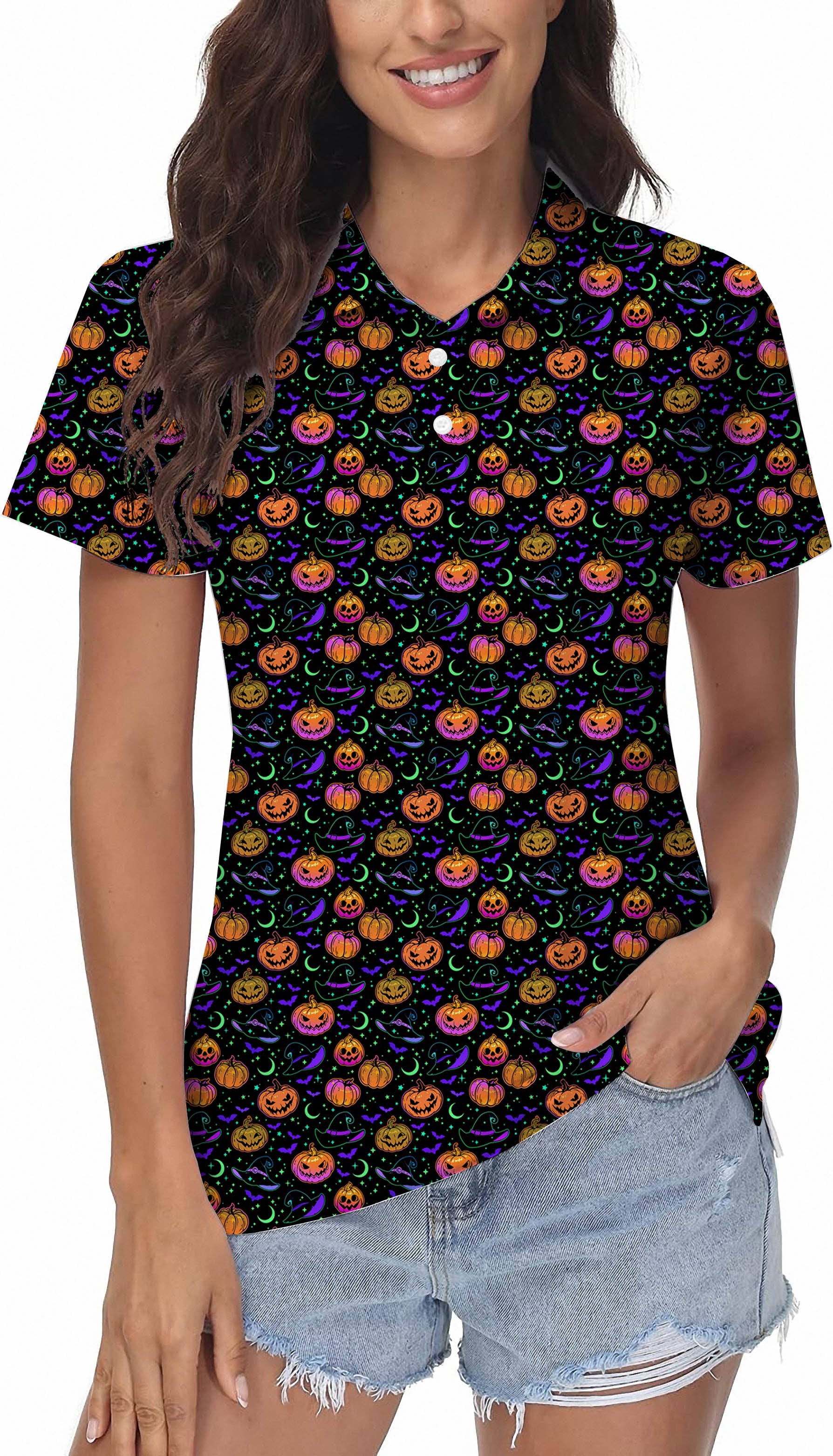 Women's Neon Magical Pumpkin Golf Polo